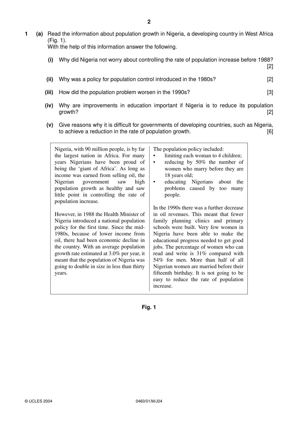 Cambridge IGCSE Geography 0460 2004 May/June Paper 1 · Variant 1 question paper, page 2 of 12