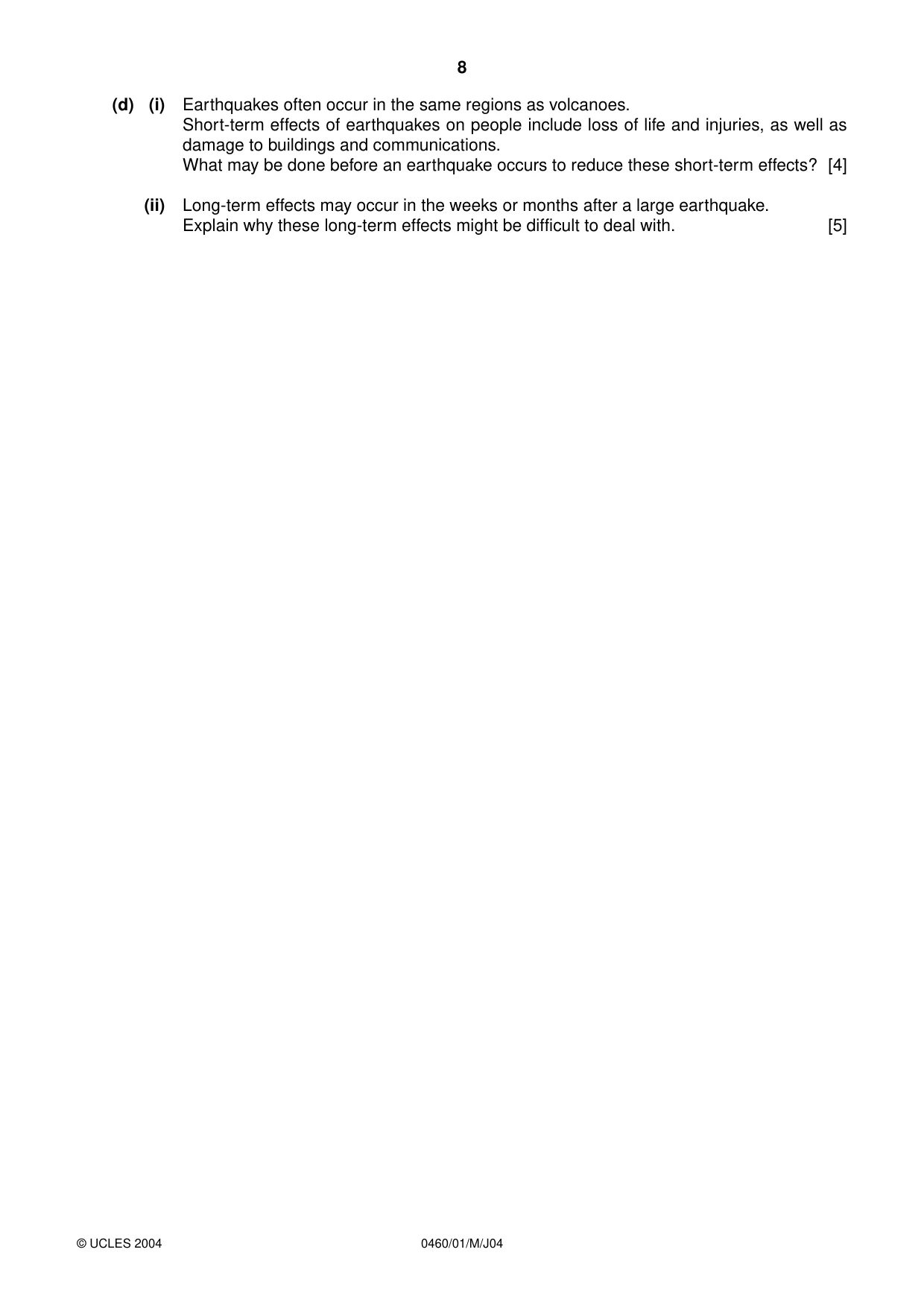 Cambridge IGCSE Geography 0460 2004 May/June Paper 1 · Variant 1 question paper, page 8 of 12
