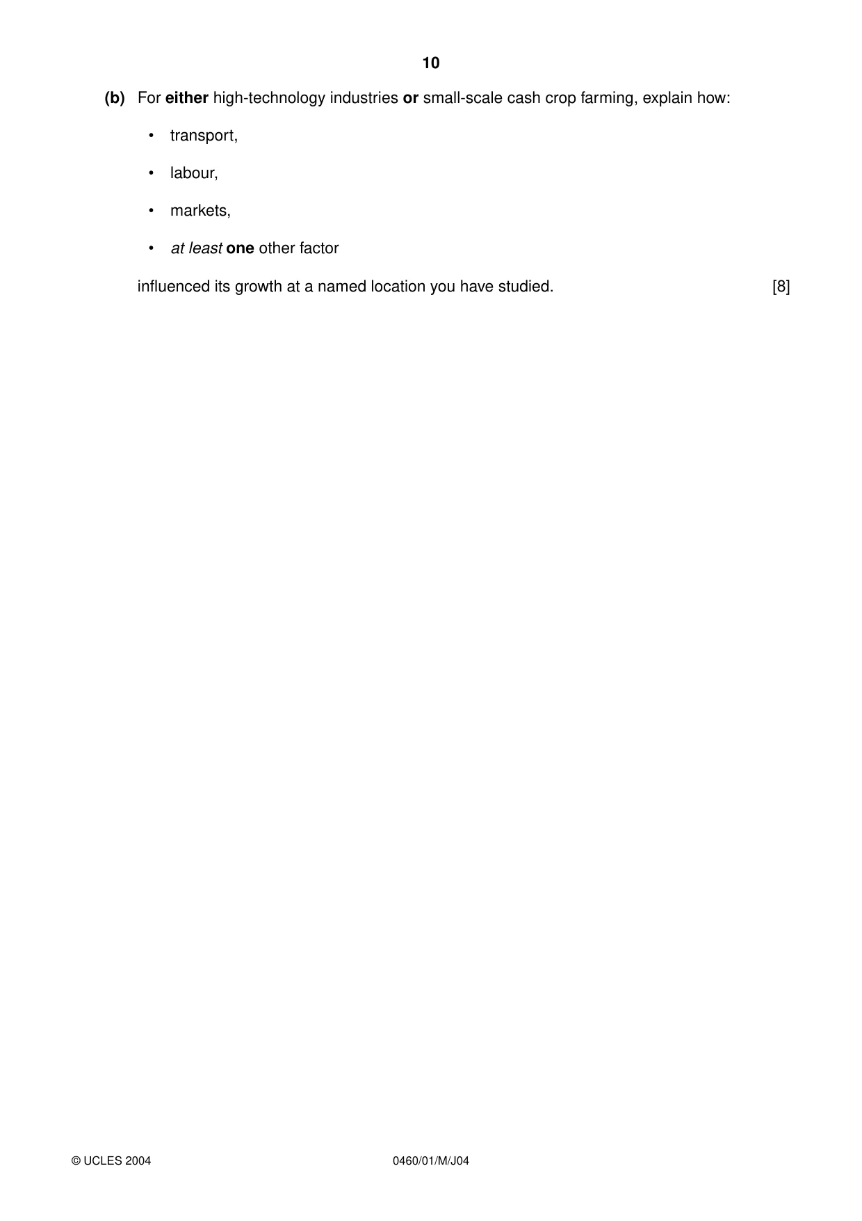 Cambridge IGCSE Geography 0460 2004 May/June Paper 1 · Variant 1 question paper, page 10 of 12