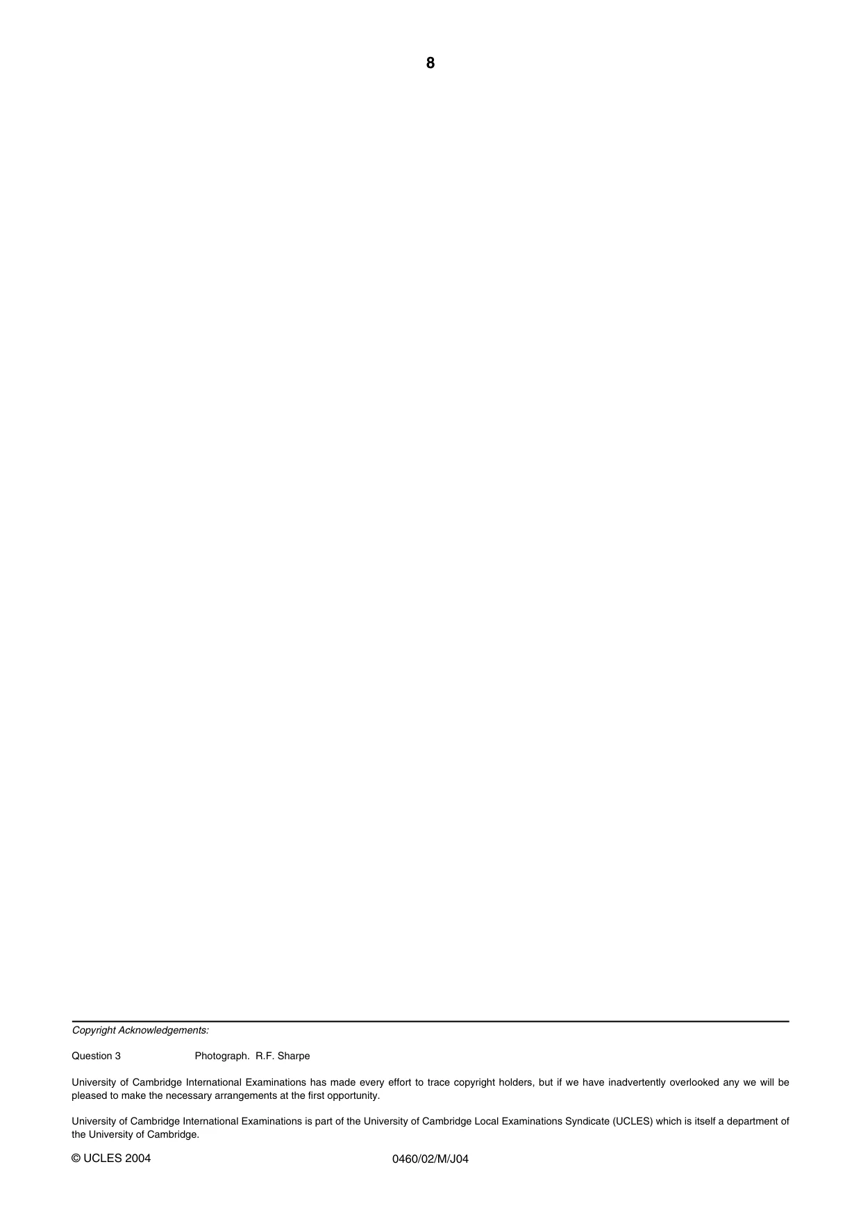 Cambridge IGCSE Geography 0460 2004 May/June Paper 2 · Variant 1 question paper, page 8 of 8
