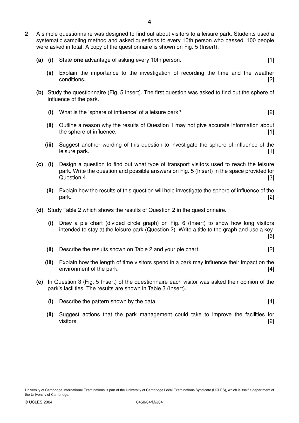 Cambridge IGCSE Geography 0460 2004 May/June Paper 4 · Variant 1 question paper, page 4 of 4