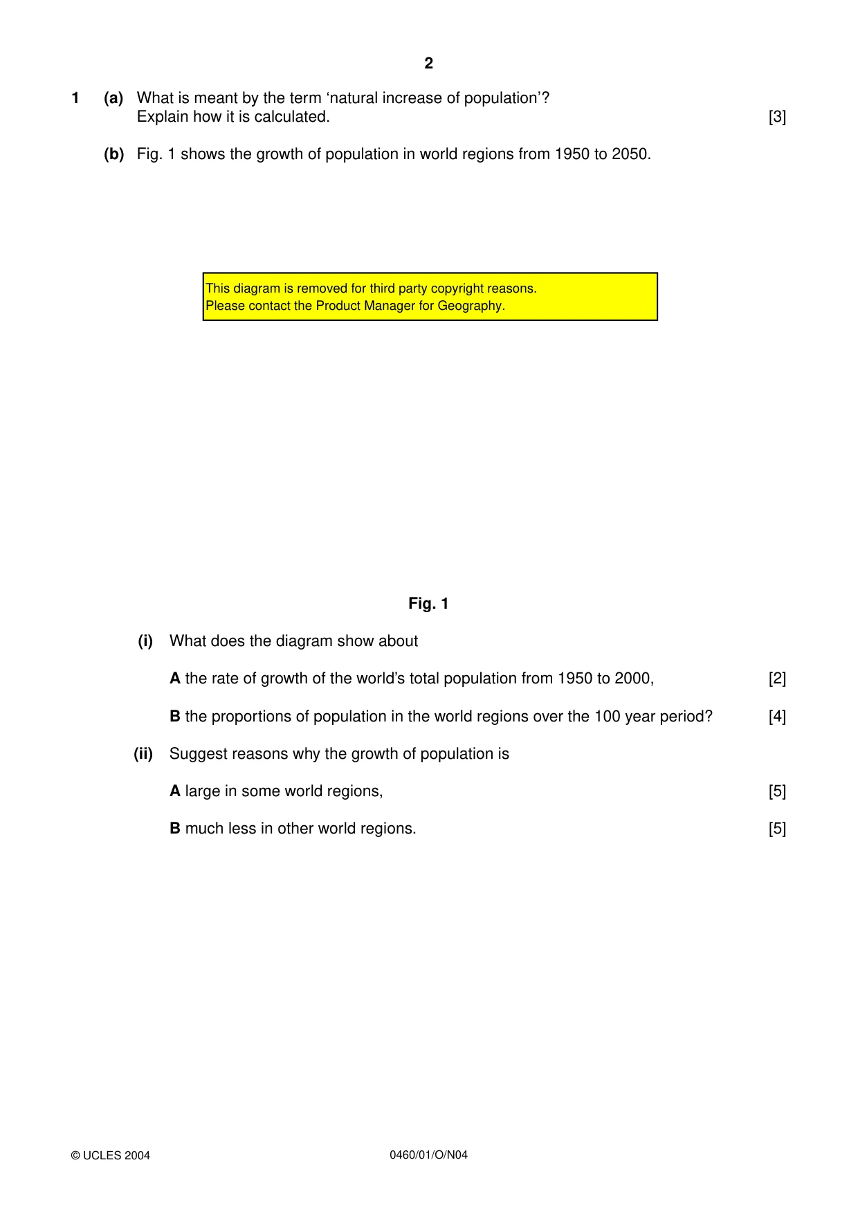 Cambridge IGCSE Geography 0460 2004 Oct/Nov Paper 1 · Variant 1 question paper, page 2 of 16