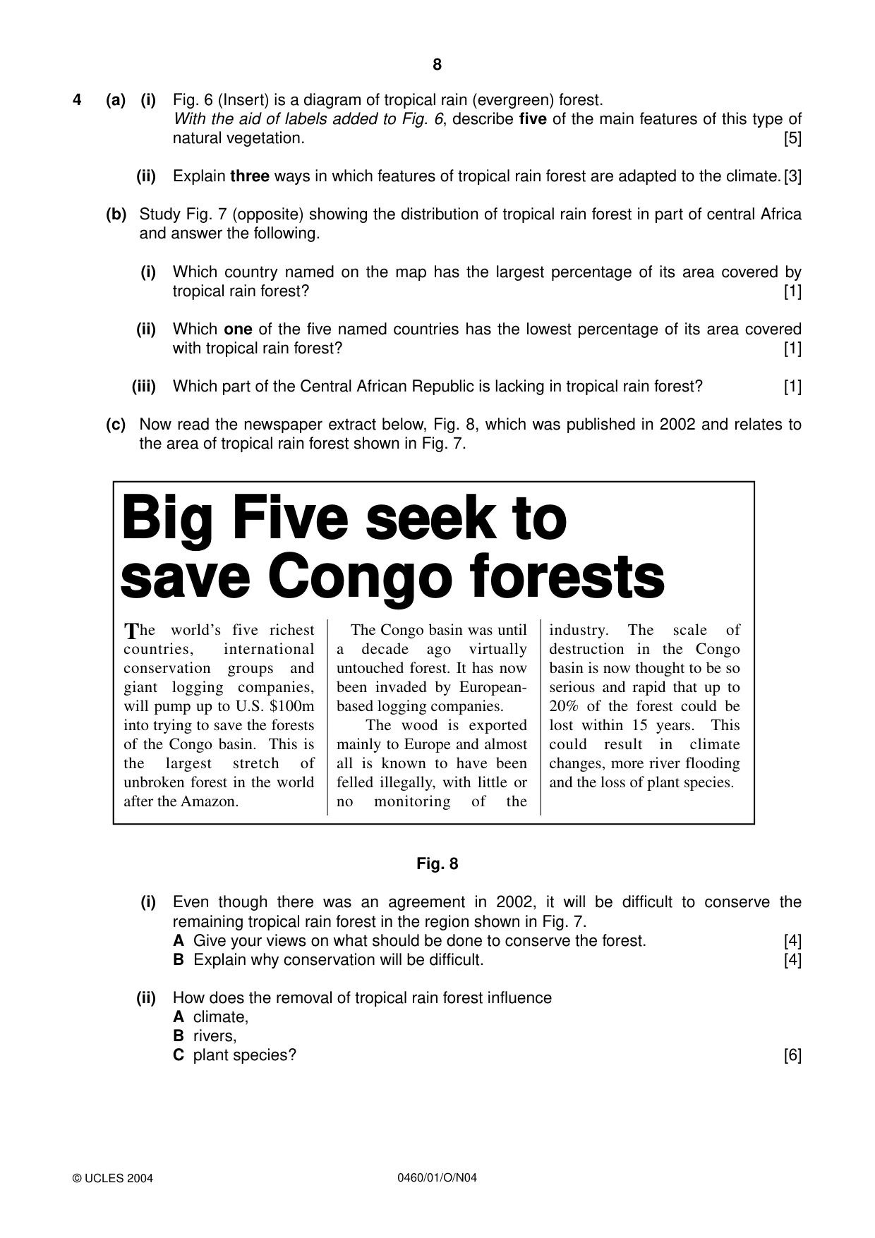 Cambridge IGCSE Geography 0460 2004 Oct/Nov Paper 1 · Variant 1 question paper, page 8 of 16