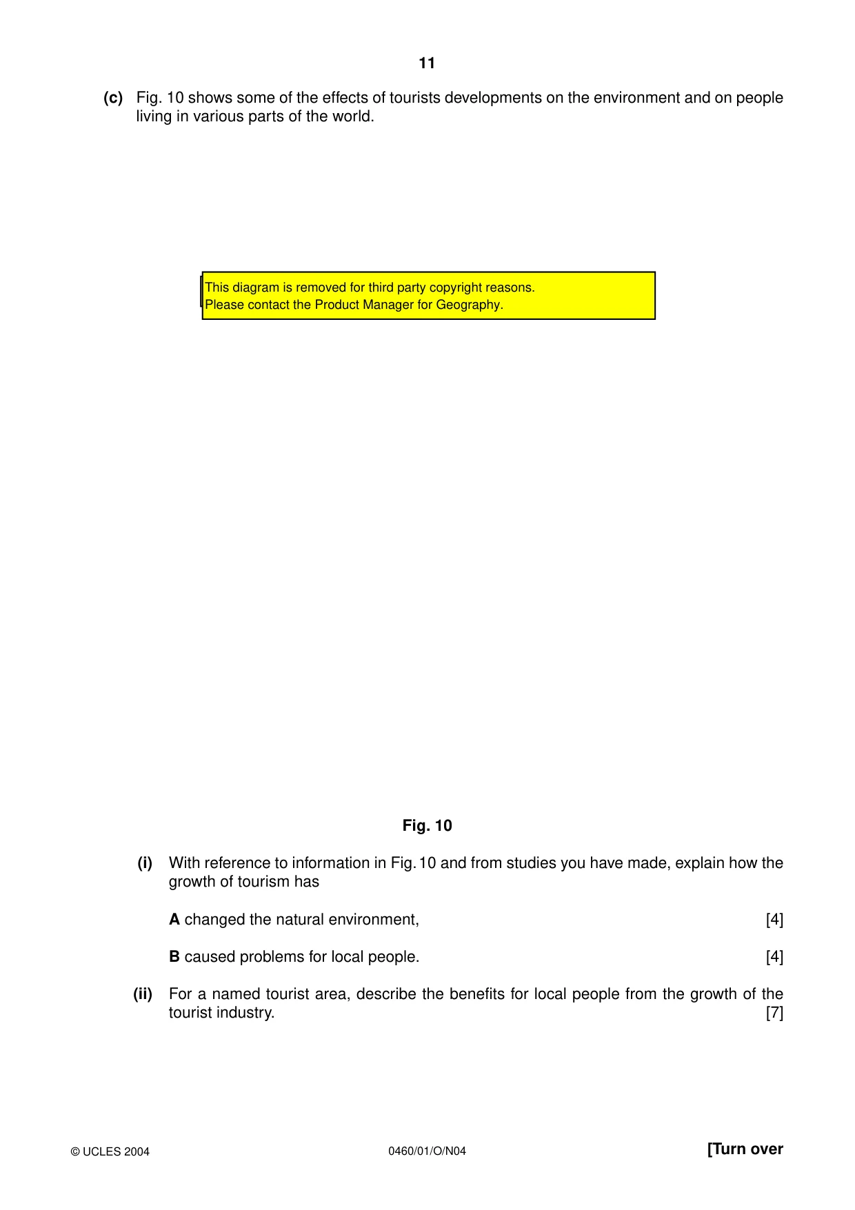 Cambridge IGCSE Geography 0460 2004 Oct/Nov Paper 1 · Variant 1 question paper, page 11 of 16