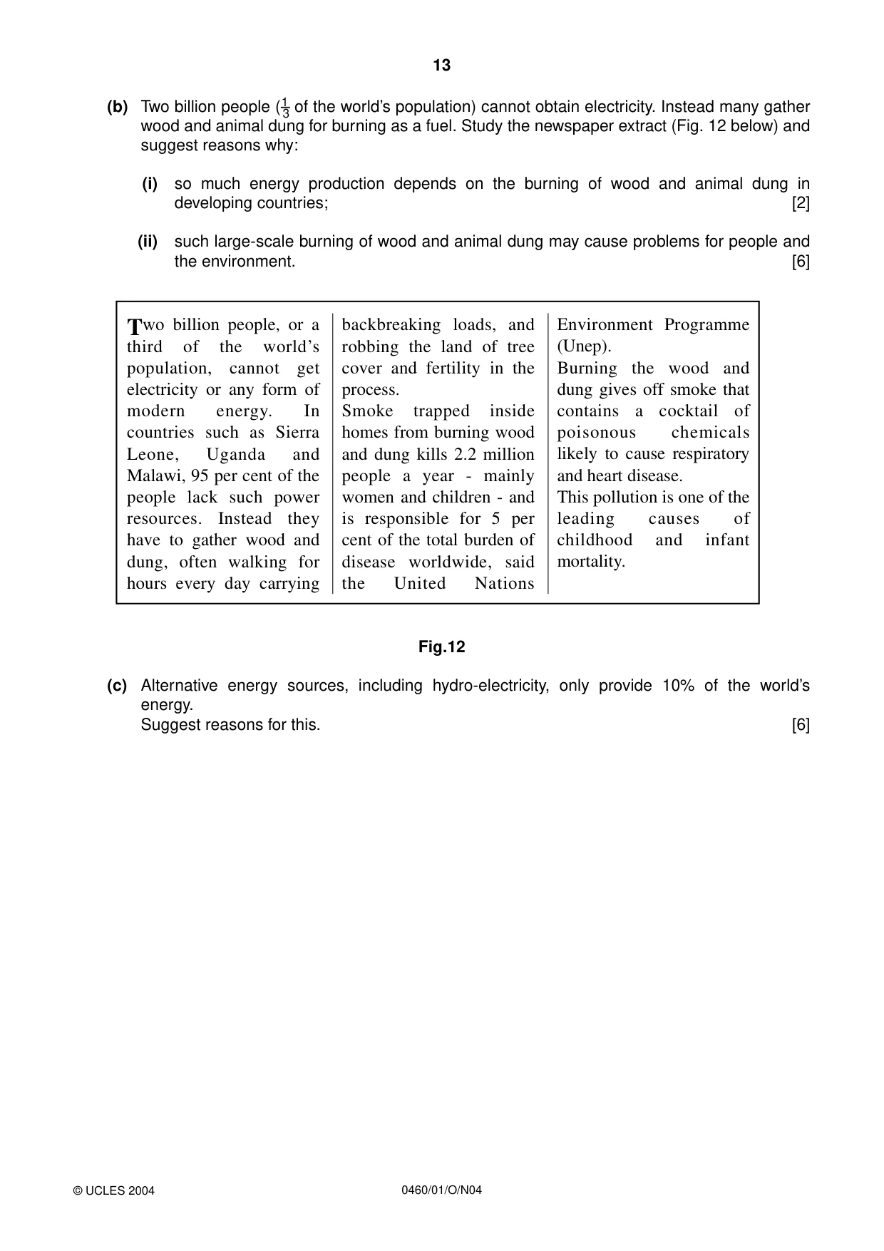 Cambridge IGCSE Geography 0460 2004 Oct/Nov Paper 1 · Variant 1 question paper, page 13 of 16