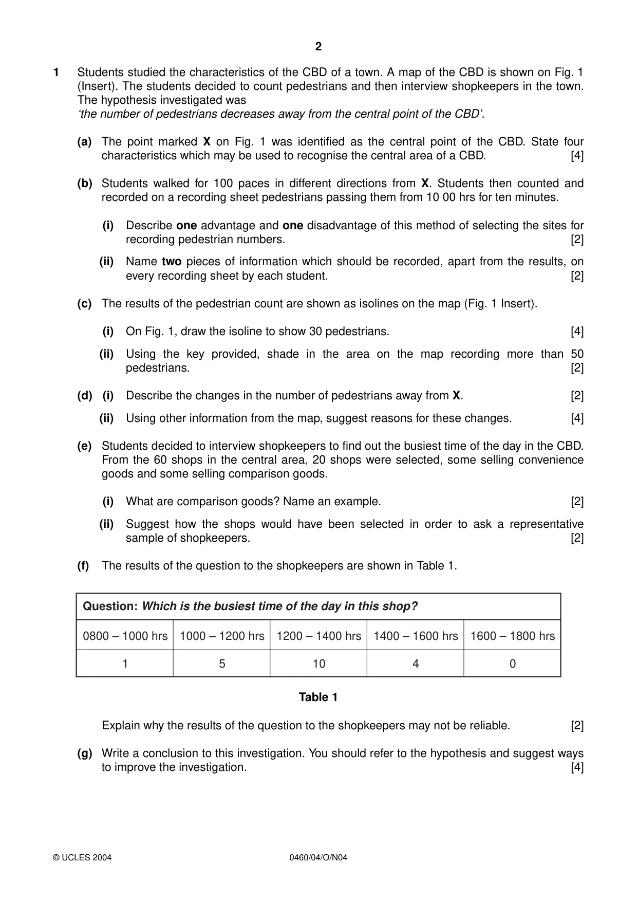 Cambridge IGCSE Geography 0460 2004 Oct/Nov Paper 4 · Variant 1 question paper, page 2 of 4