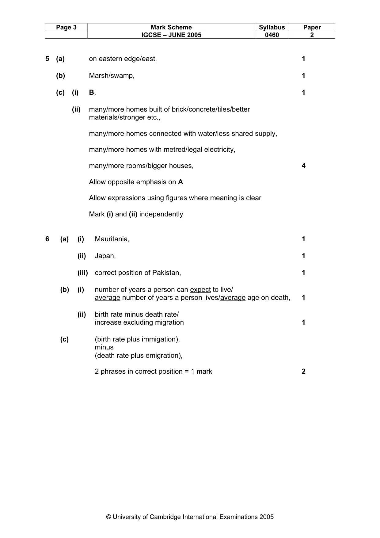 Mark scheme, page 6 of 7