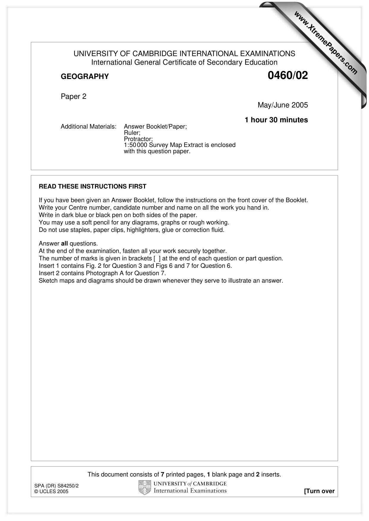 Cambridge IGCSE Geography 0460 2005 May/June Paper 2 · Variant 1 question paper, page 1 of 8