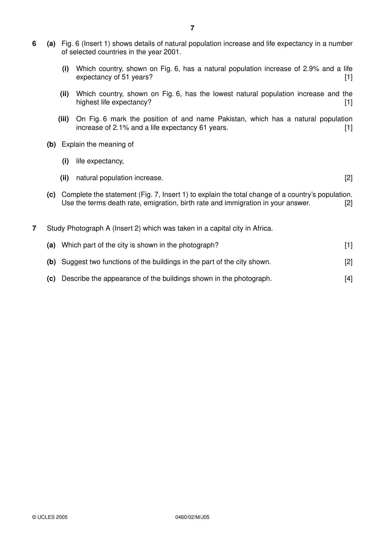 Cambridge IGCSE Geography 0460 2005 May/June Paper 2 · Variant 1 question paper, page 7 of 8