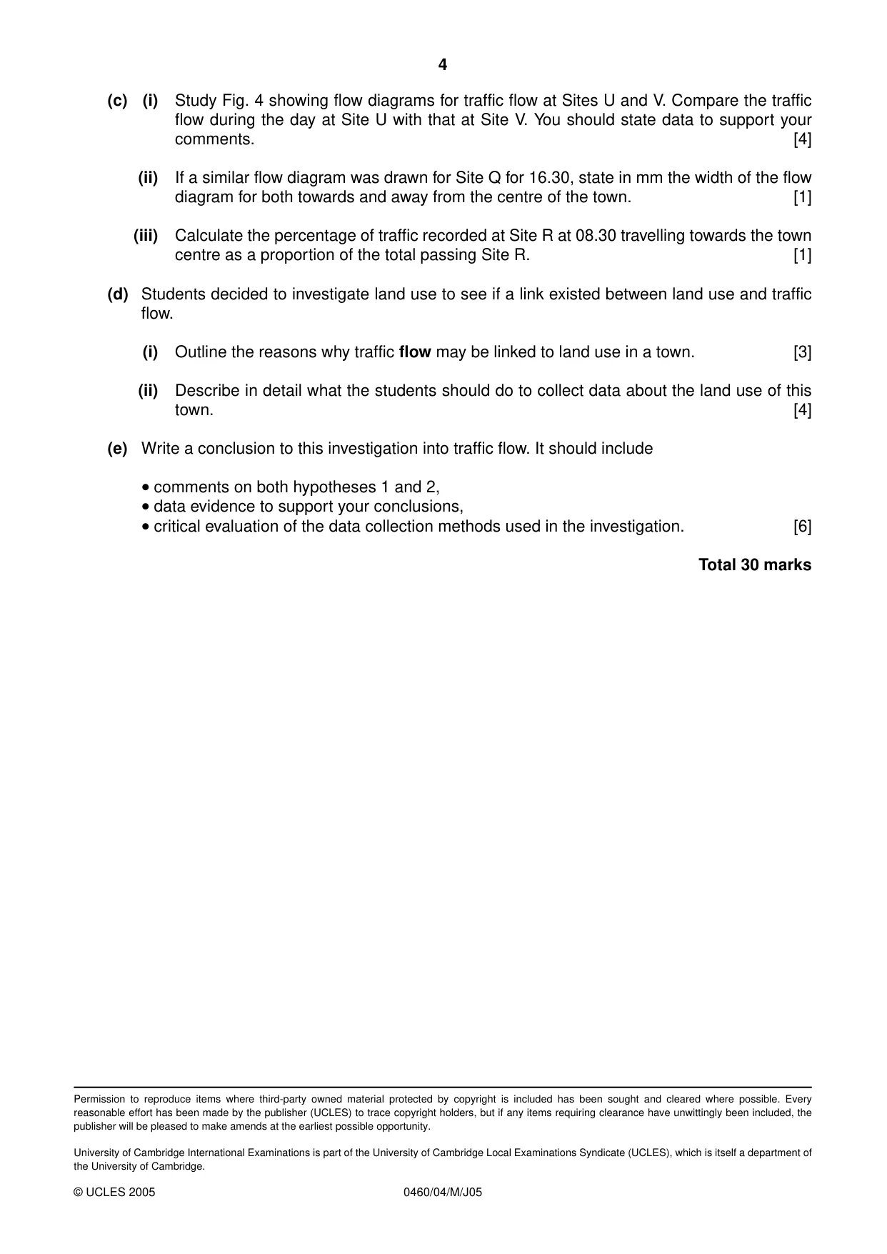 Cambridge IGCSE Geography 0460 2005 May/June Paper 4 · Variant 1 question paper, page 4 of 4