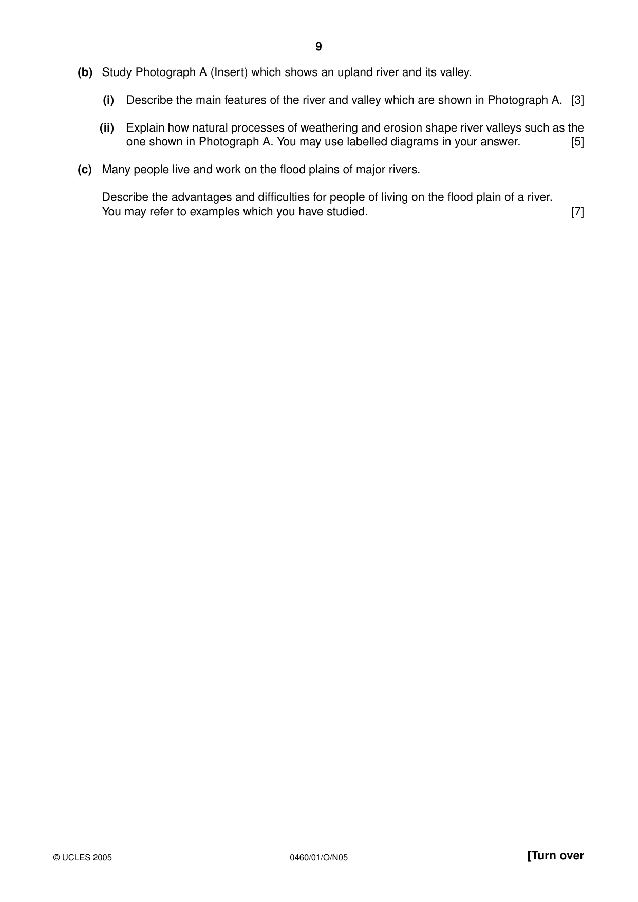 Cambridge IGCSE Geography 0460 2005 Oct/Nov Paper 1 · Variant 1 question paper, page 9 of 16