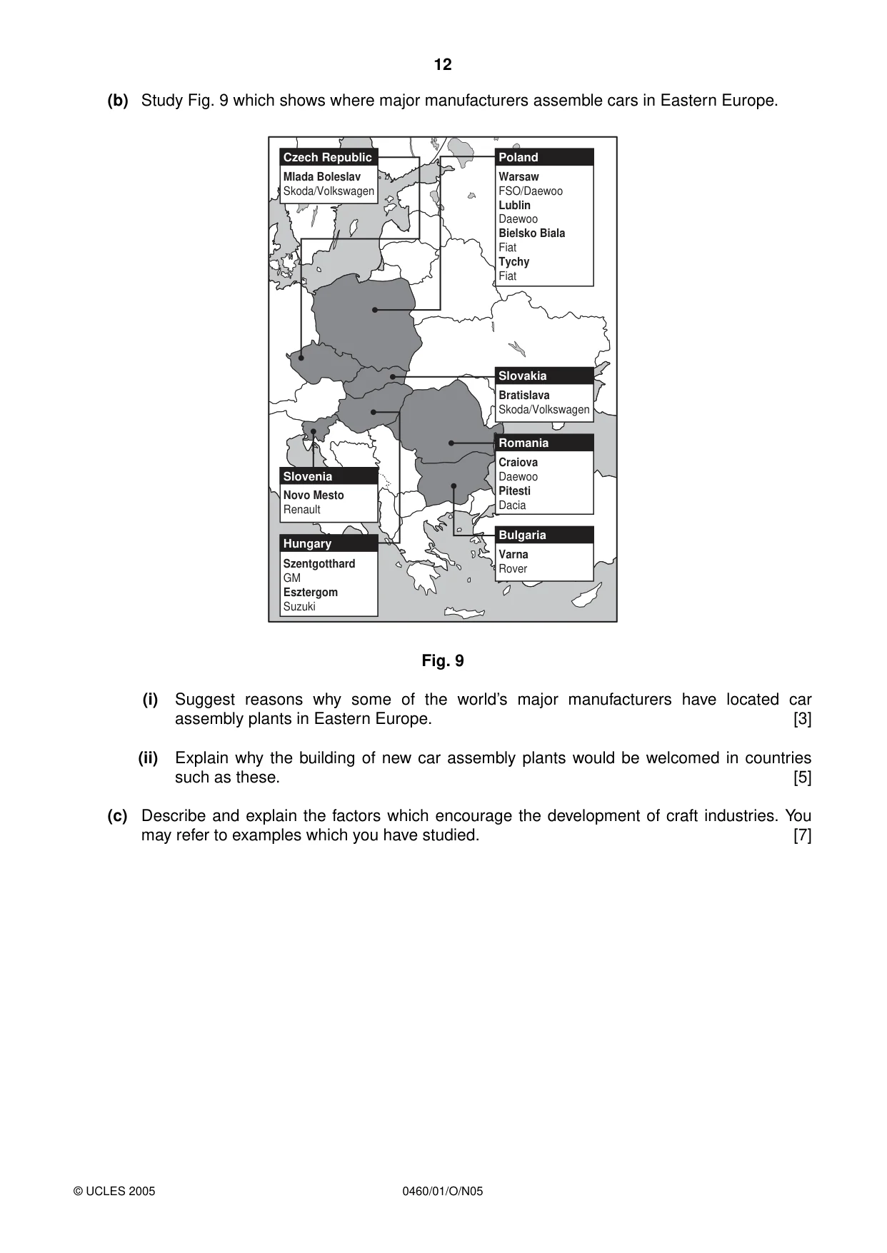 Cambridge IGCSE Geography 0460 2005 Oct/Nov Paper 1 · Variant 1 question paper, page 12 of 16