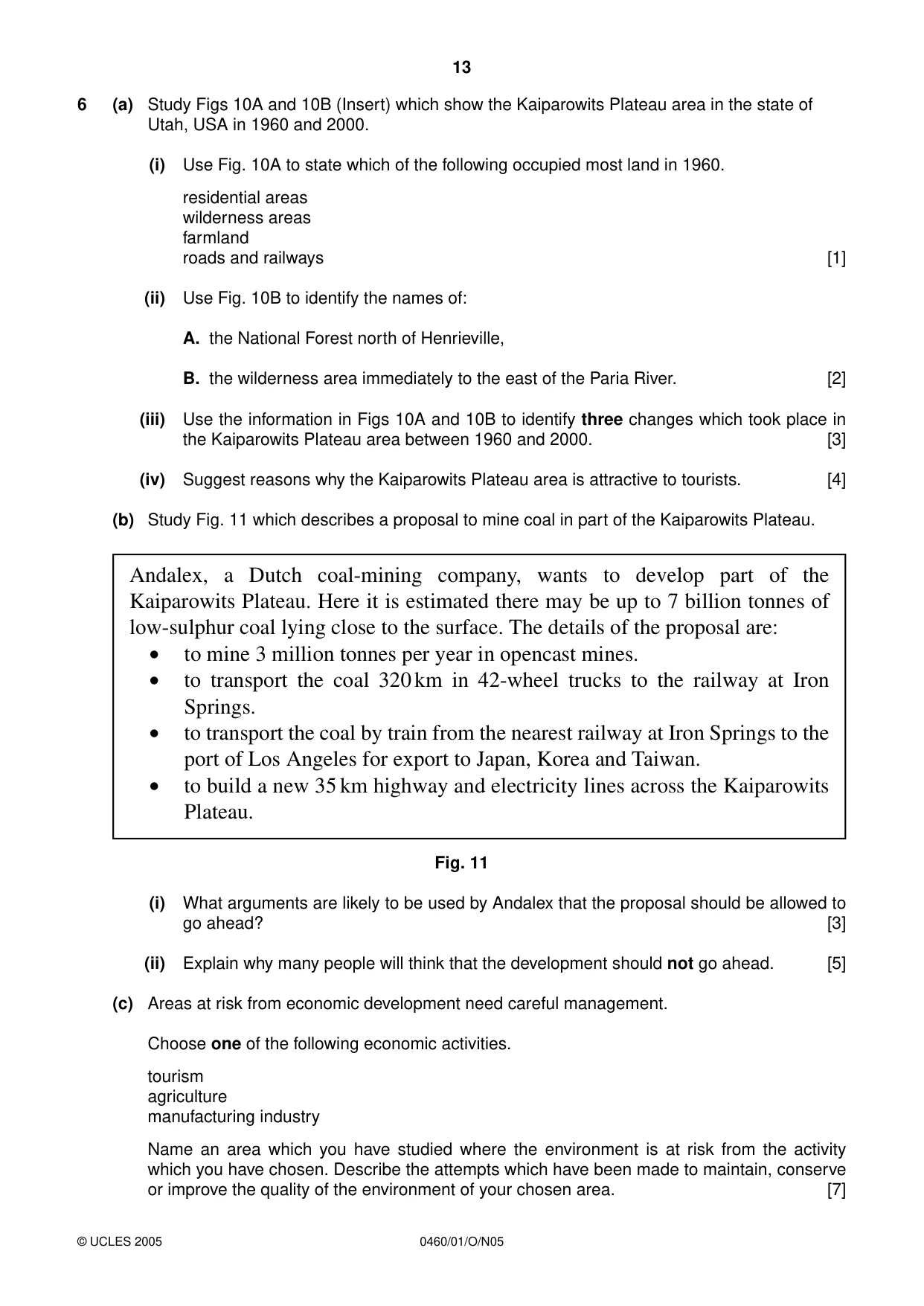 Cambridge IGCSE Geography 0460 2005 Oct/Nov Paper 1 · Variant 1 question paper, page 13 of 16