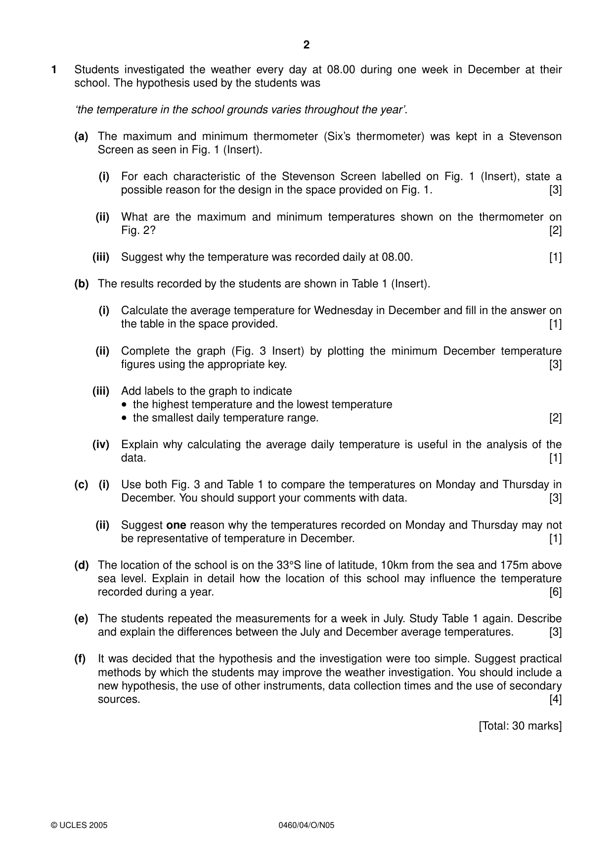 Cambridge IGCSE Geography 0460 2005 Oct/Nov Paper 4 · Variant 1 question paper, page 2 of 4