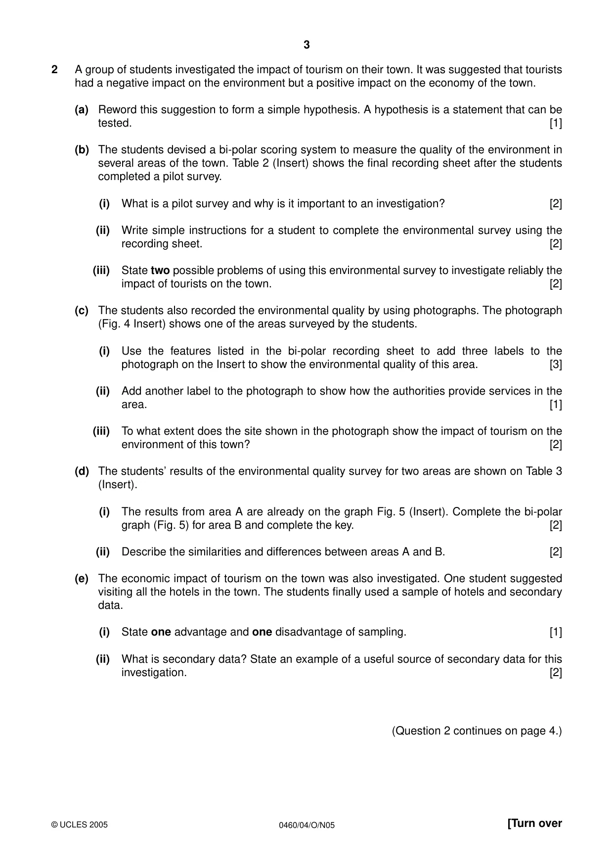 Cambridge IGCSE Geography 0460 2005 Oct/Nov Paper 4 · Variant 1 question paper, page 3 of 4