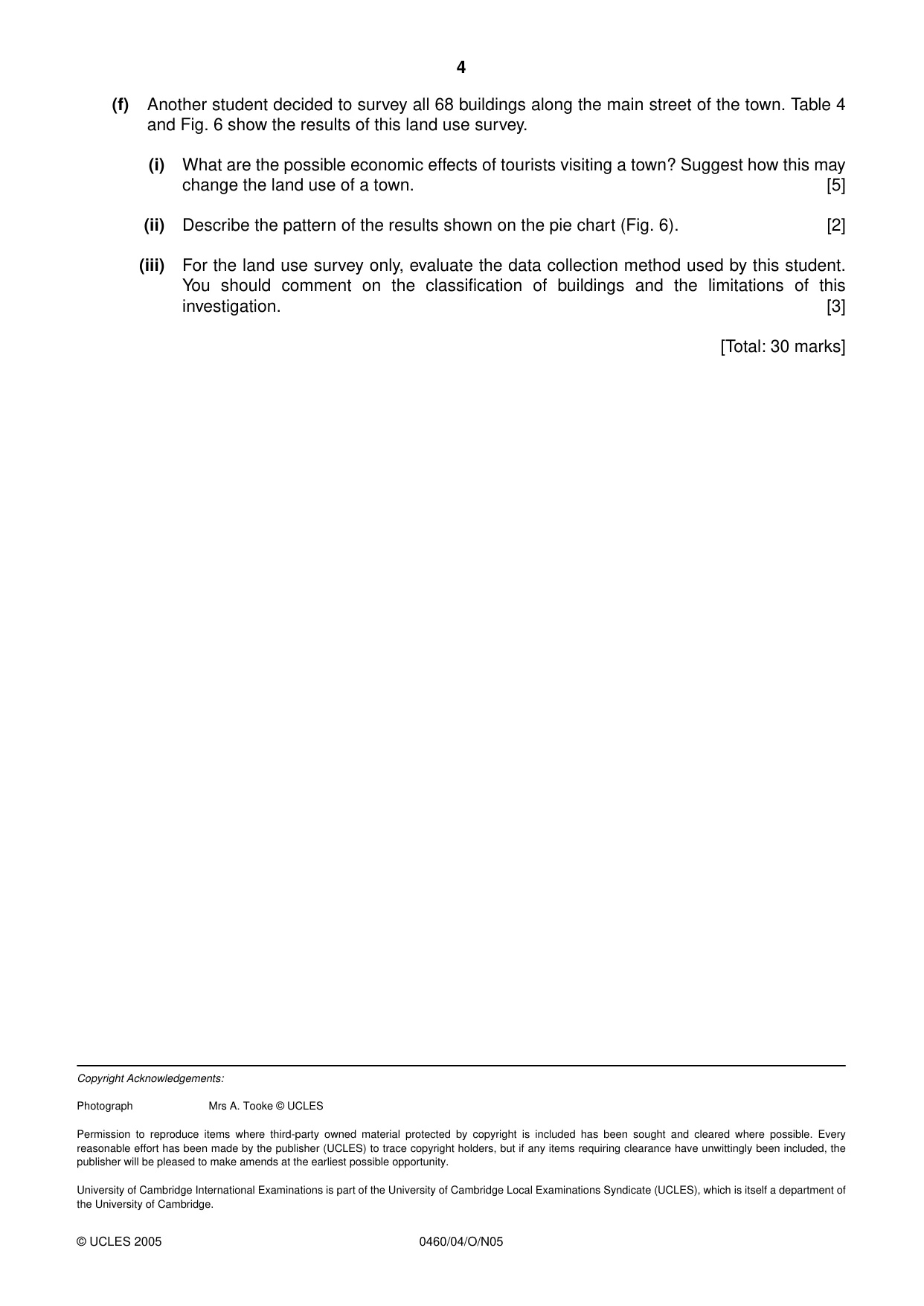 Cambridge IGCSE Geography 0460 2005 Oct/Nov Paper 4 · Variant 1 question paper, page 4 of 4