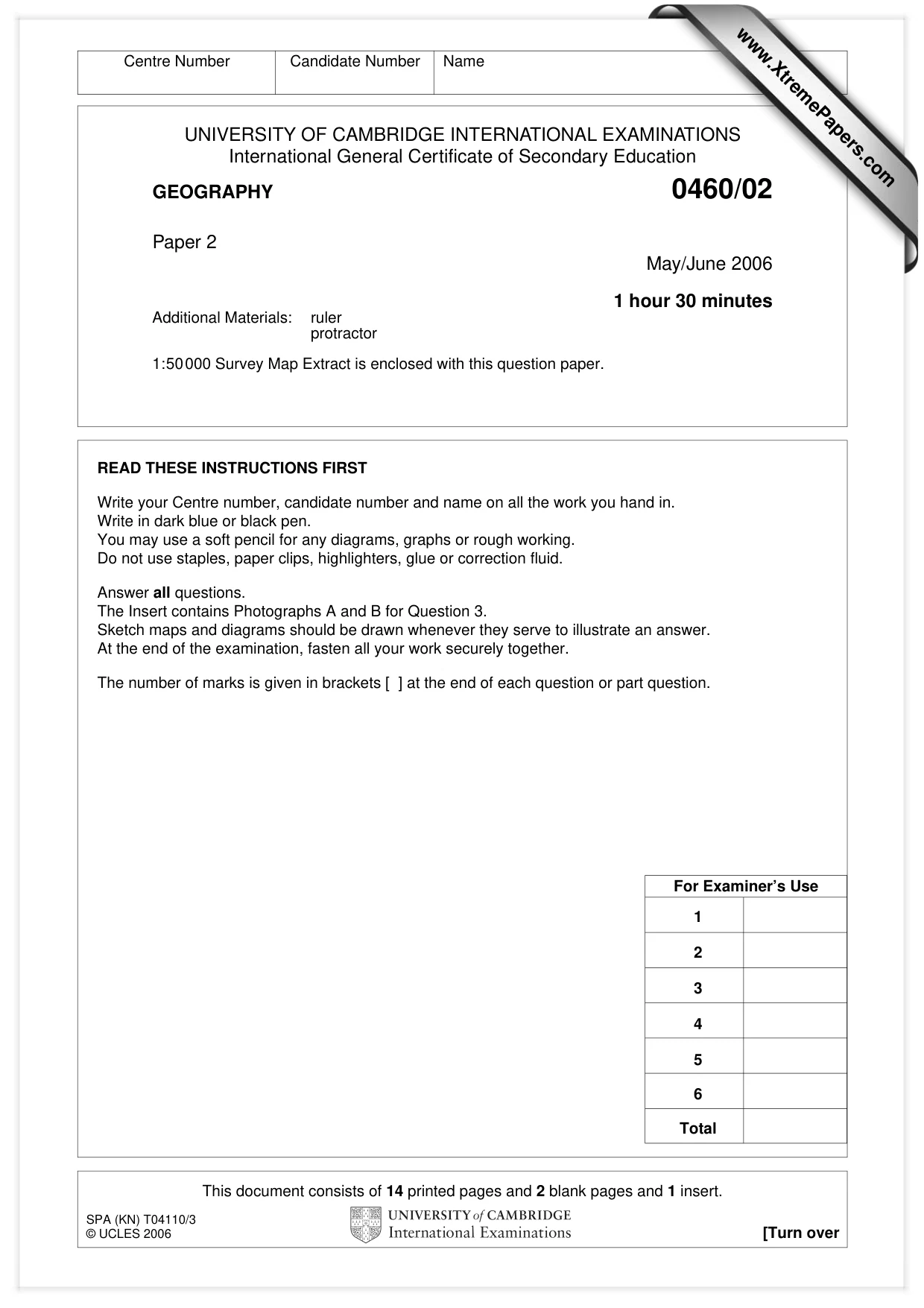 Cambridge IGCSE Geography 0460 2006 May/June Paper 2 · Variant 1 question paper, page 1 of 16