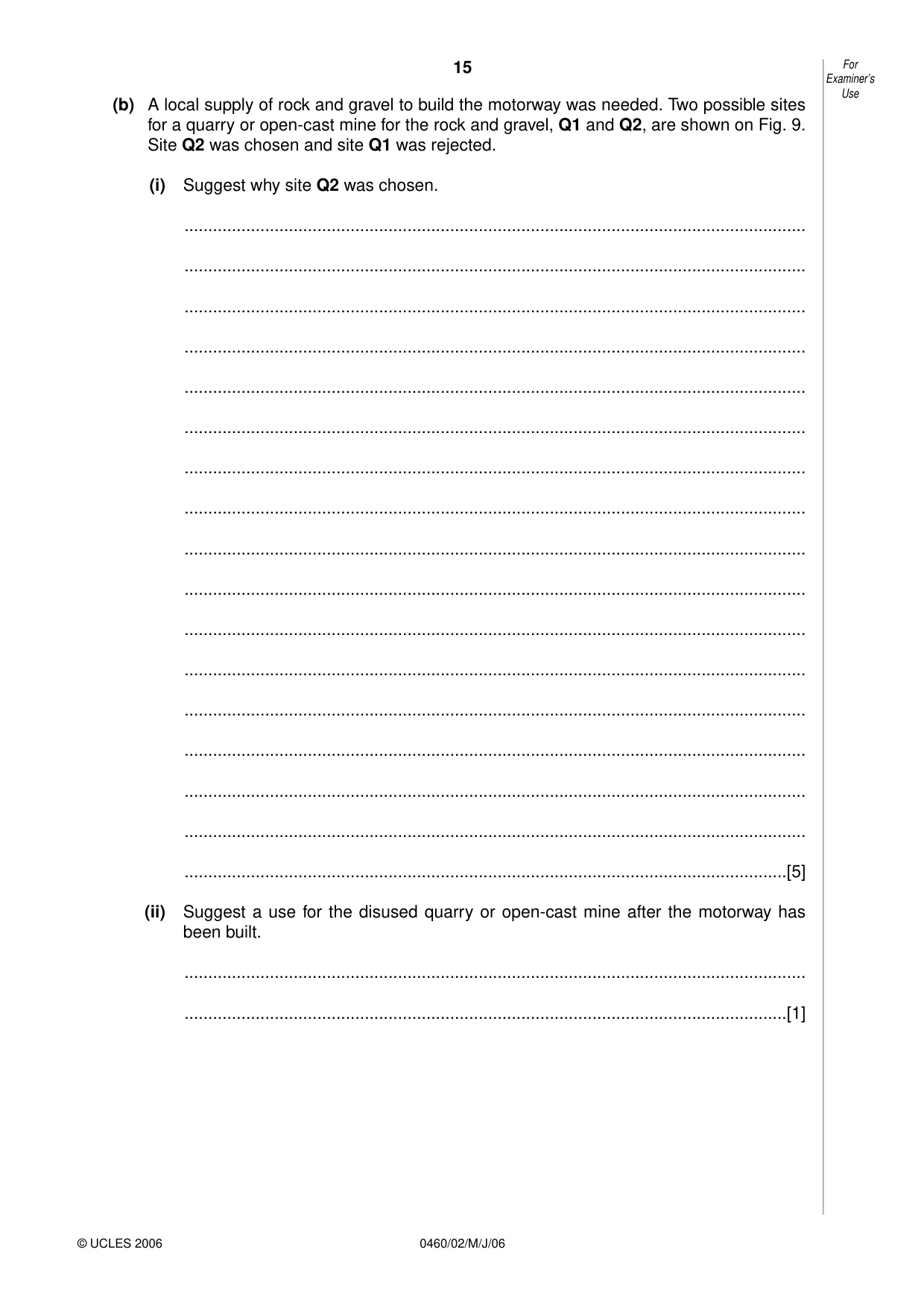 Cambridge IGCSE Geography 0460 2006 May/June Paper 2 · Variant 1 question paper, page 15 of 16