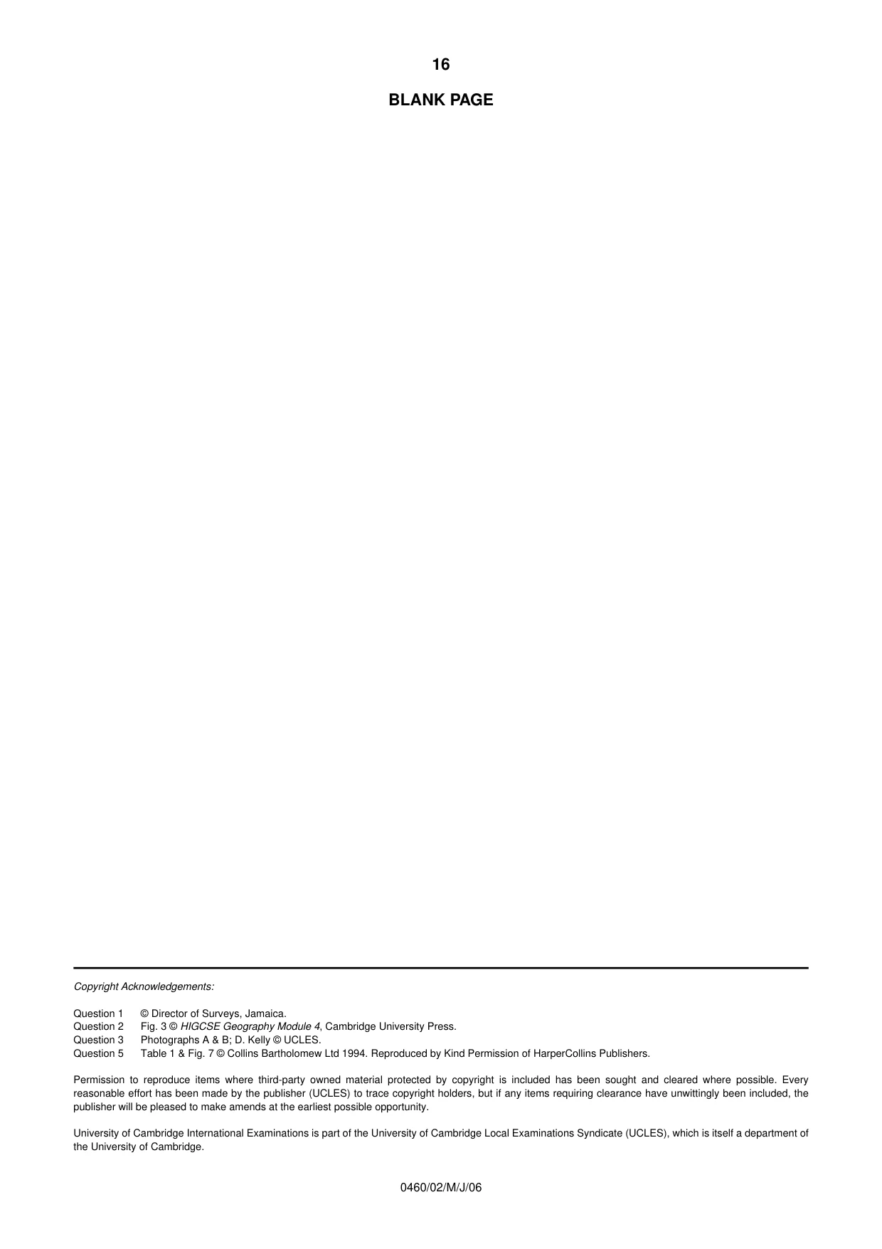 Cambridge IGCSE Geography 0460 2006 May/June Paper 2 · Variant 1 question paper, page 16 of 16