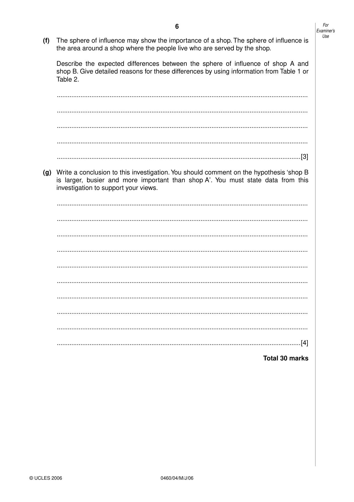 Cambridge IGCSE Geography 0460 2006 May/June Paper 4 · Variant 1 question paper, page 6 of 12