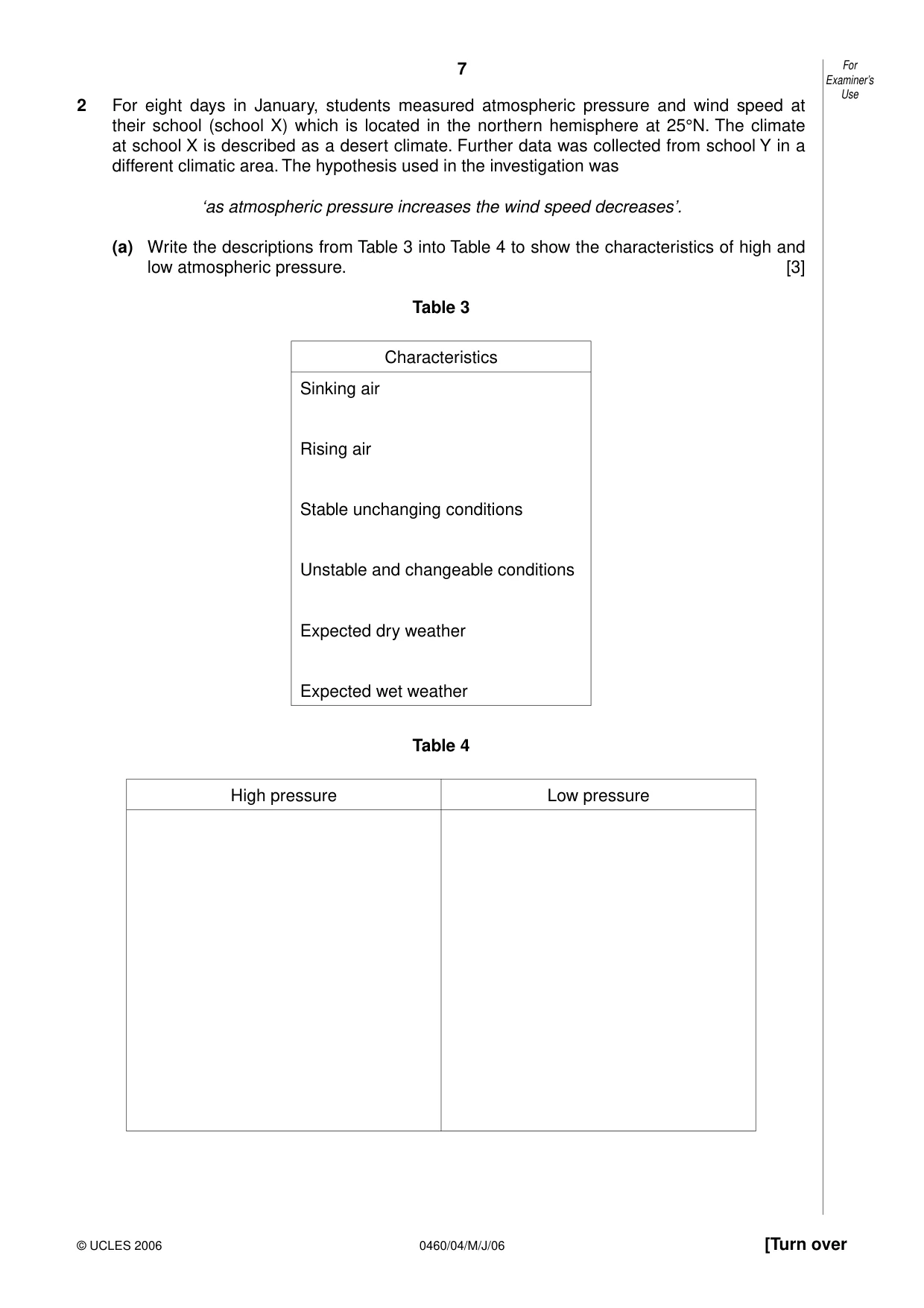 Cambridge IGCSE Geography 0460 2006 May/June Paper 4 · Variant 1 question paper, page 7 of 12