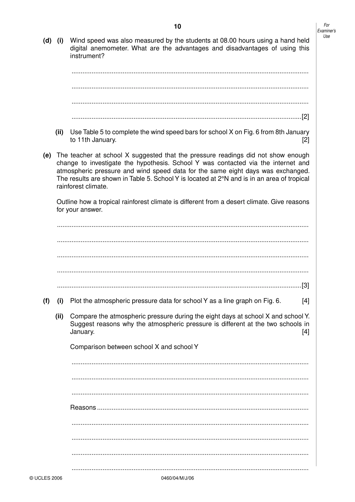 Cambridge IGCSE Geography 0460 2006 May/June Paper 4 · Variant 1 question paper, page 10 of 12