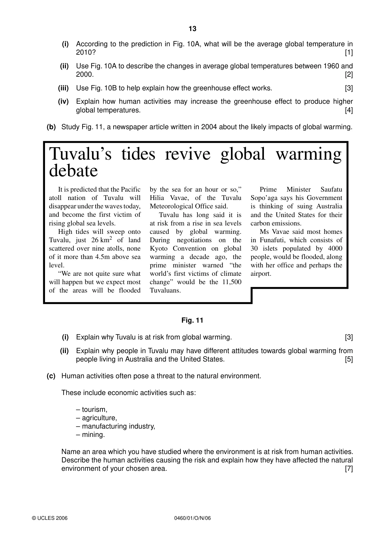Cambridge IGCSE Geography 0460 2006 Oct/Nov Paper 1 · Variant 1 question paper, page 13 of 16