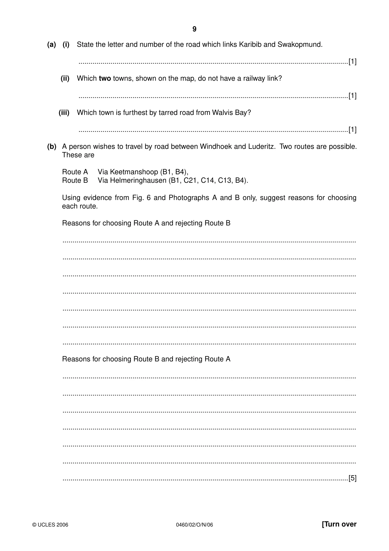 Cambridge IGCSE Geography 0460 2006 Oct/Nov Paper 2 · Variant 1 question paper, page 9 of 16