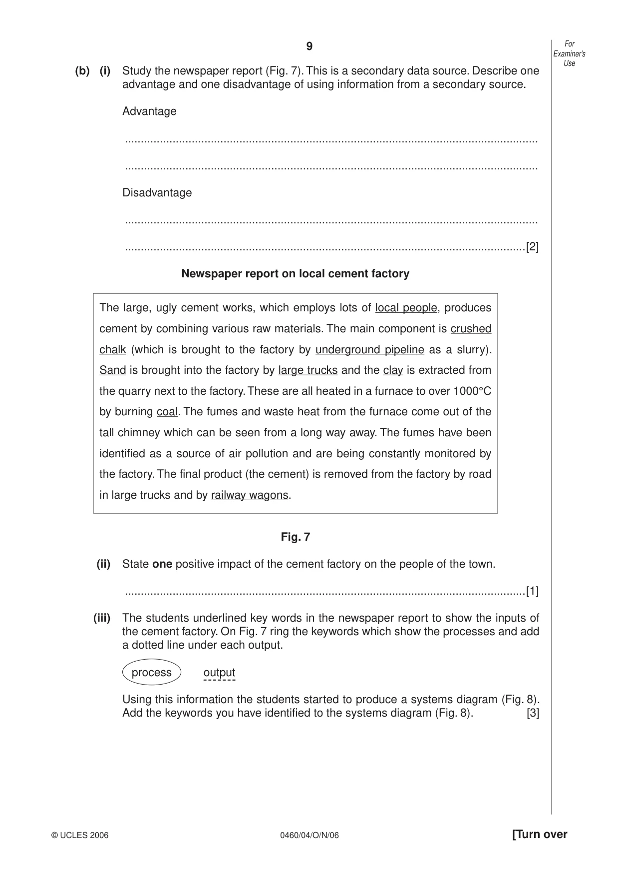 Cambridge IGCSE Geography 0460 2006 Oct/Nov Paper 4 · Variant 1 question paper, page 9 of 12