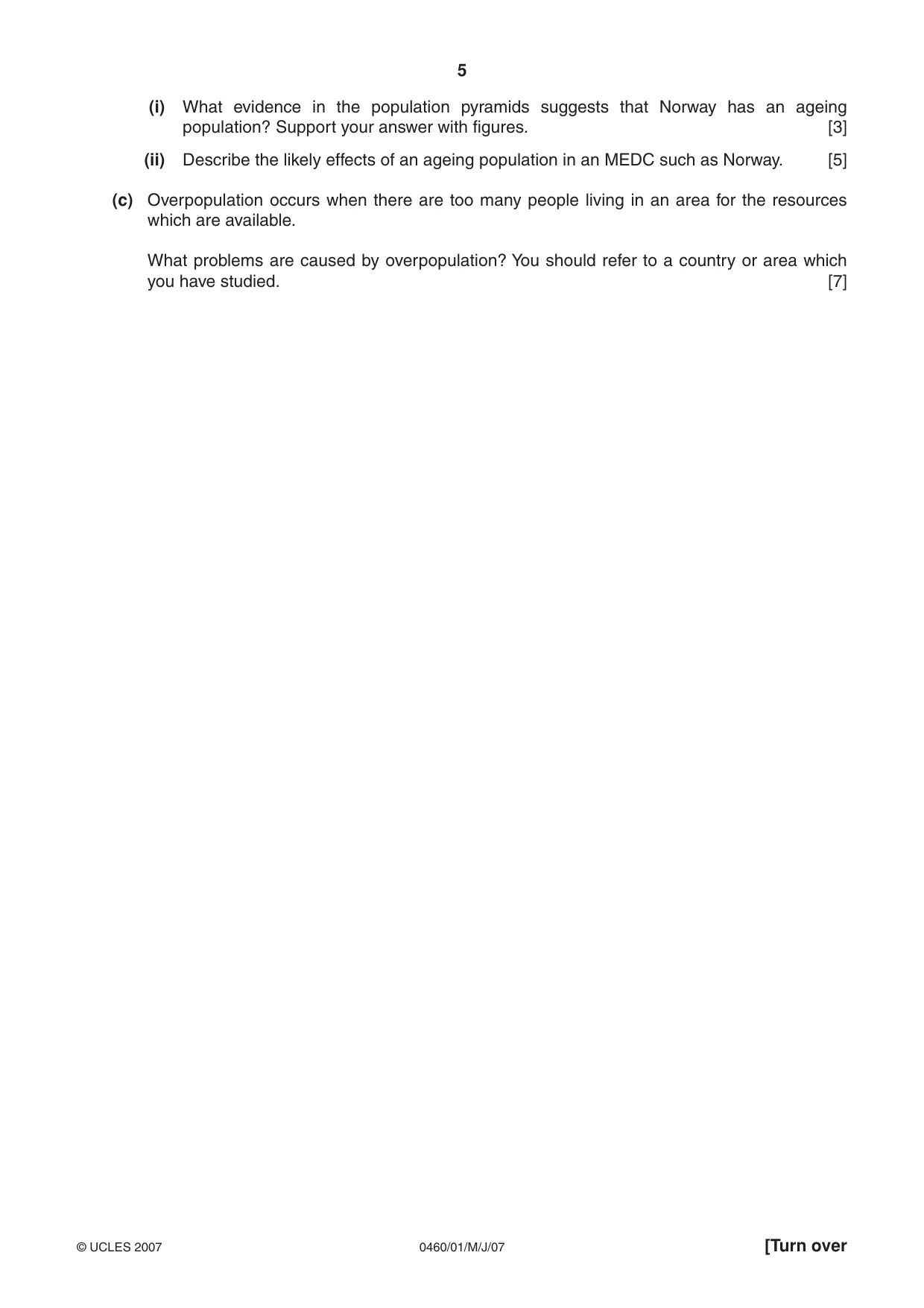Cambridge IGCSE Geography 0460 2007 May/June Paper 1 · Variant 1 question paper, page 5 of 16
