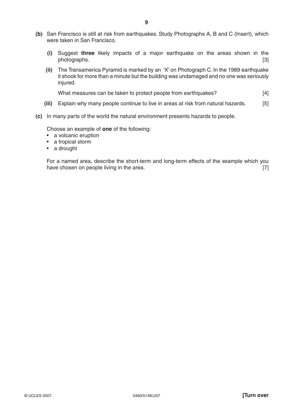 Cambridge IGCSE Geography 0460 2007 May/June Paper 1 · Variant 1 question paper, page 9 of 16