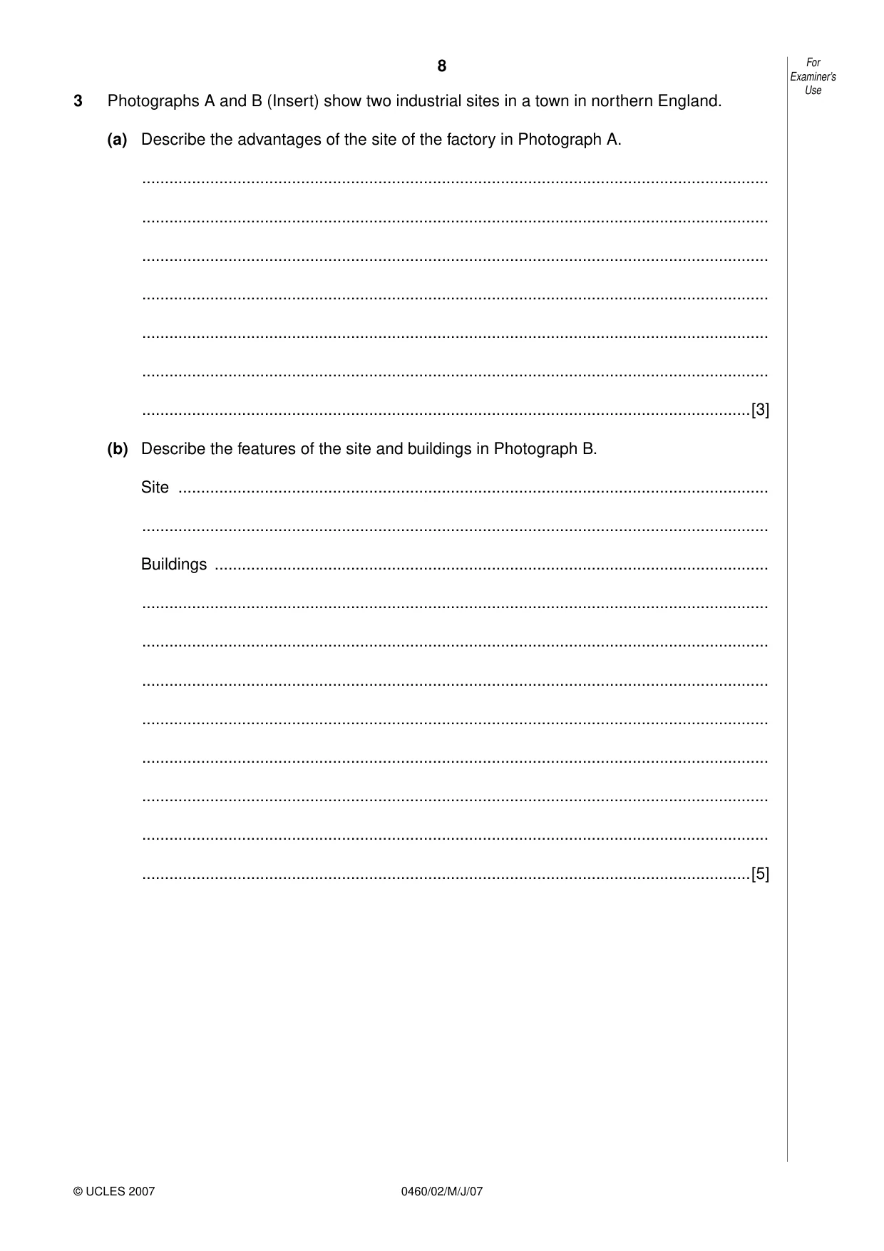 Cambridge IGCSE Geography 0460 2007 May/June Paper 2 · Variant 1 question paper, page 8 of 16
