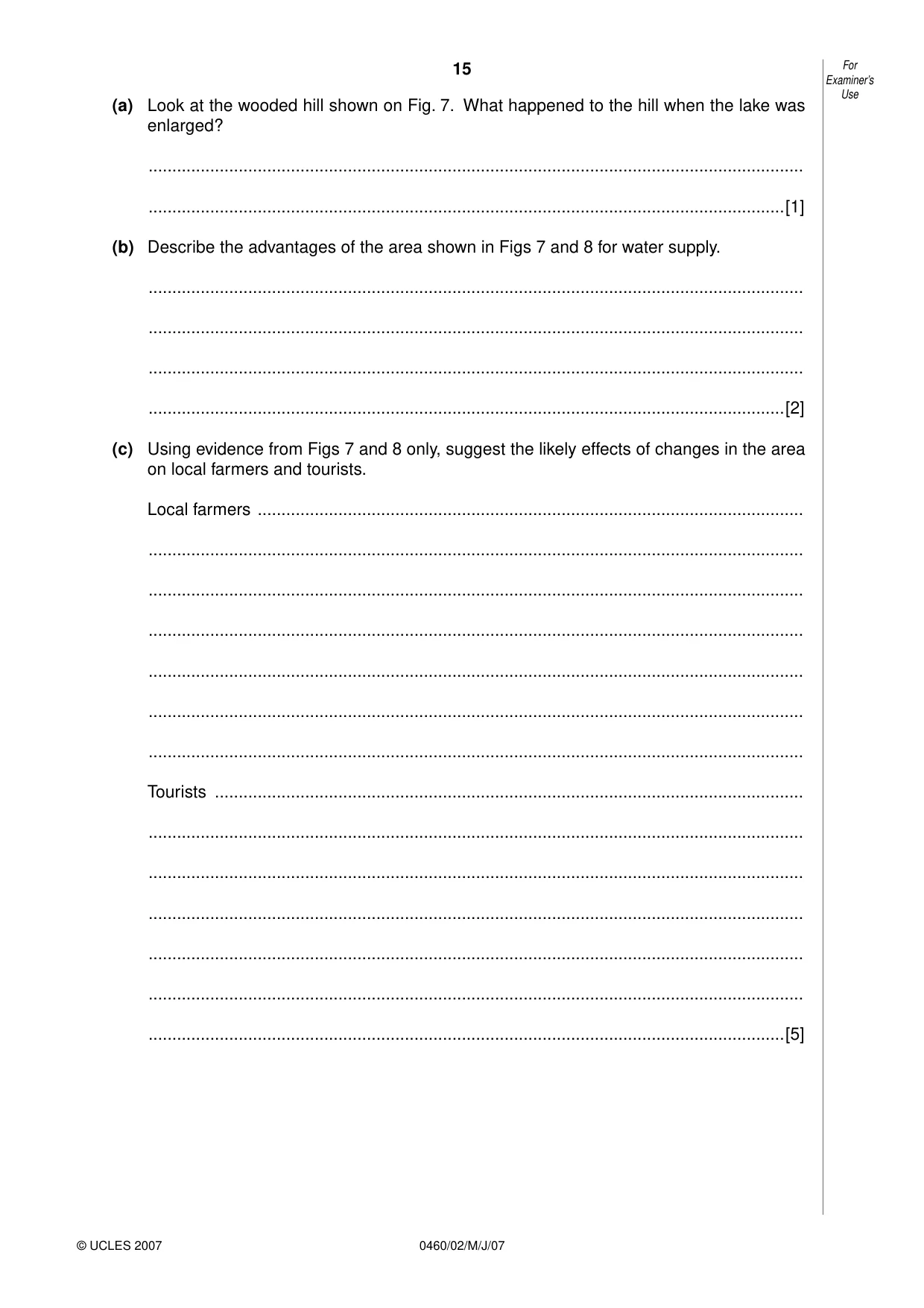Cambridge IGCSE Geography 0460 2007 May/June Paper 2 · Variant 1 question paper, page 15 of 16