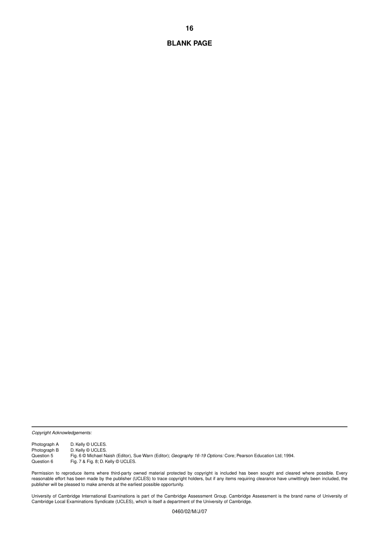 Cambridge IGCSE Geography 0460 2007 May/June Paper 2 · Variant 1 question paper, page 16 of 16