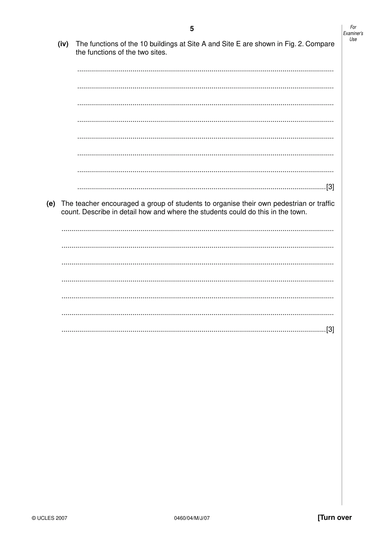 Cambridge IGCSE Geography 0460 2007 May/June Paper 4 · Variant 1 question paper, page 5 of 16