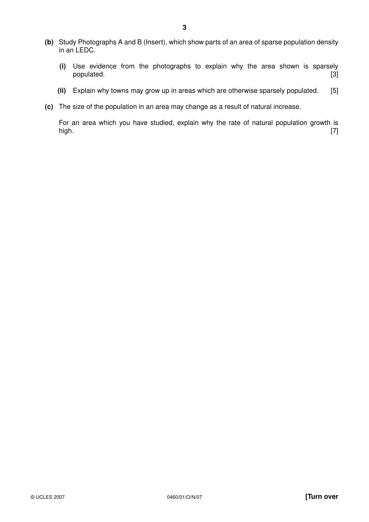 Cambridge IGCSE Geography 0460 2007 Oct/Nov Paper 1 · Variant 1 question paper, page 3 of 16