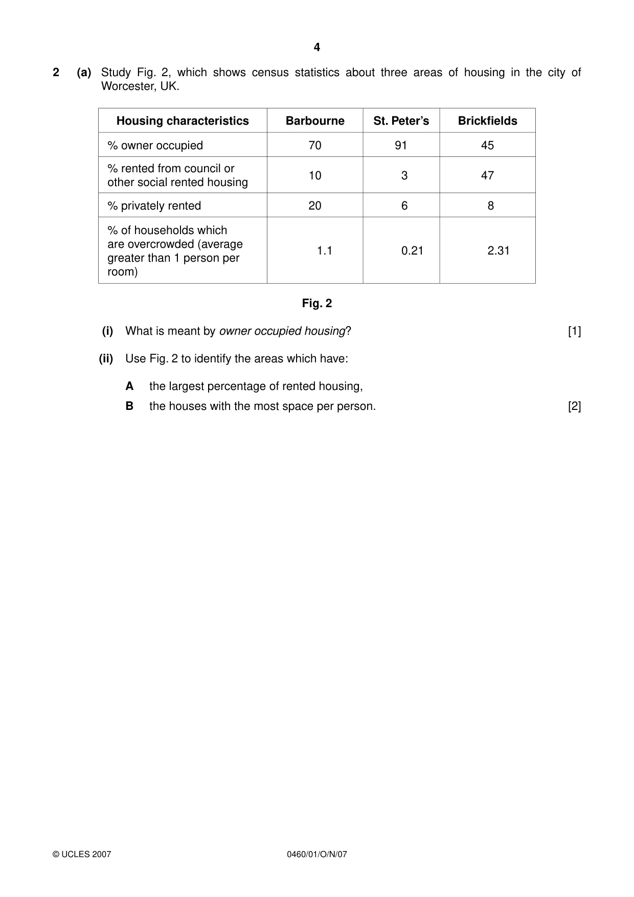 Cambridge IGCSE Geography 0460 2007 Oct/Nov Paper 1 · Variant 1 question paper, page 4 of 16