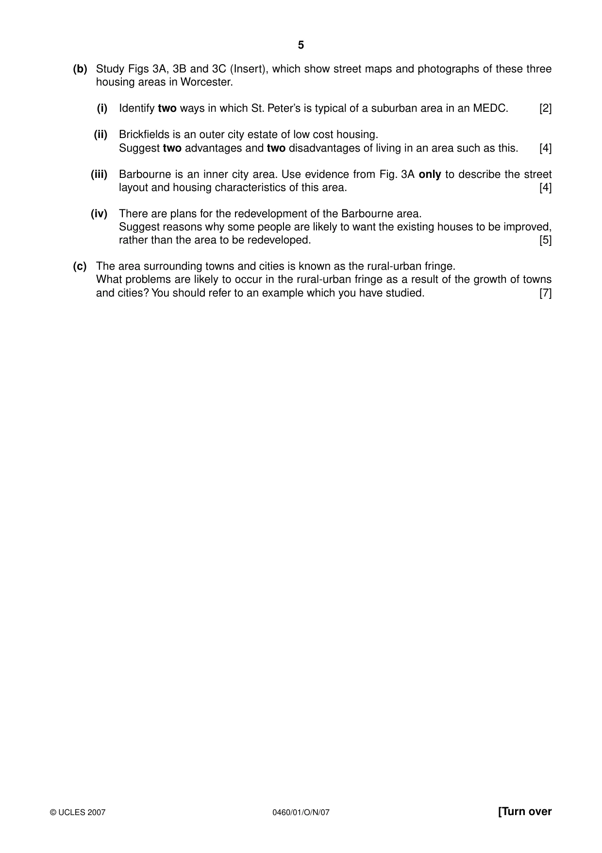 Cambridge IGCSE Geography 0460 2007 Oct/Nov Paper 1 · Variant 1 question paper, page 5 of 16