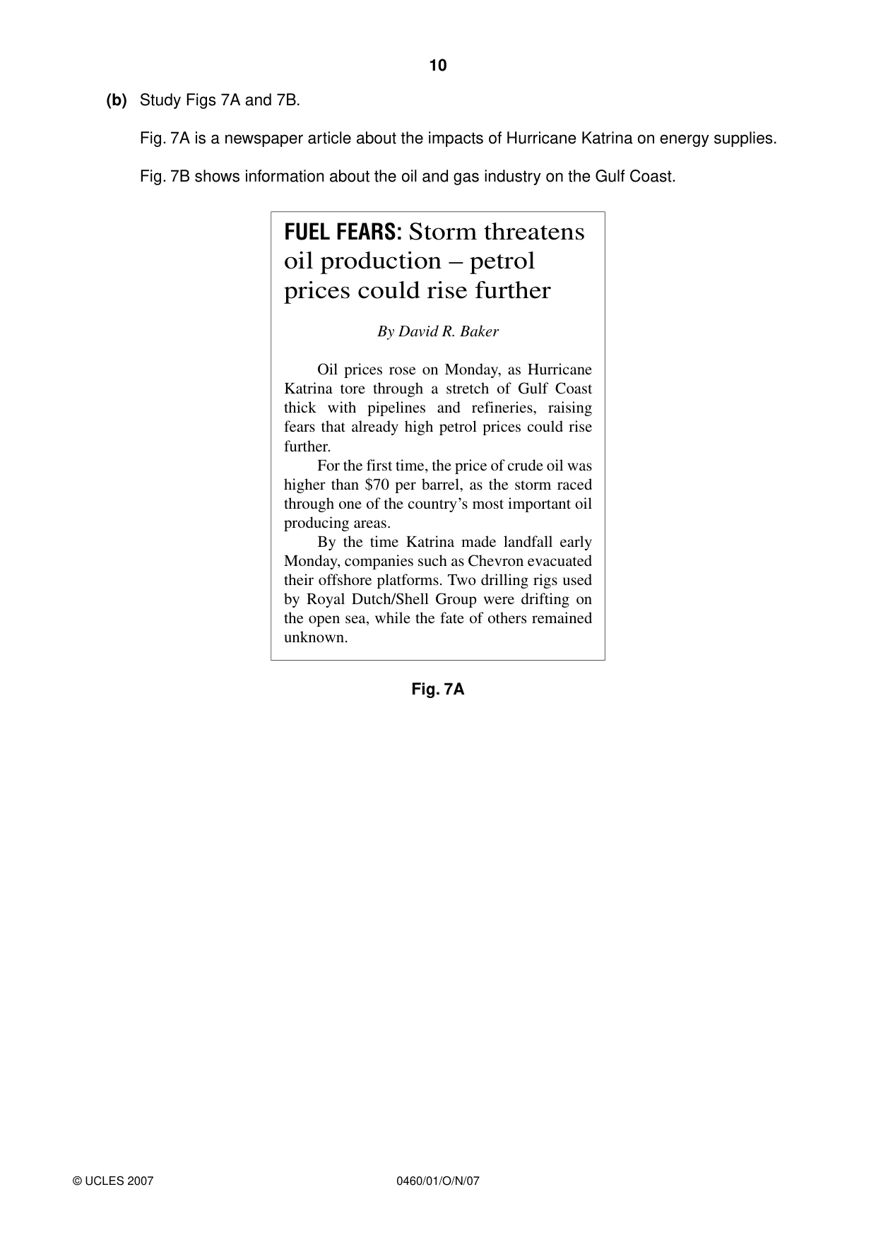 Cambridge IGCSE Geography 0460 2007 Oct/Nov Paper 1 · Variant 1 question paper, page 10 of 16