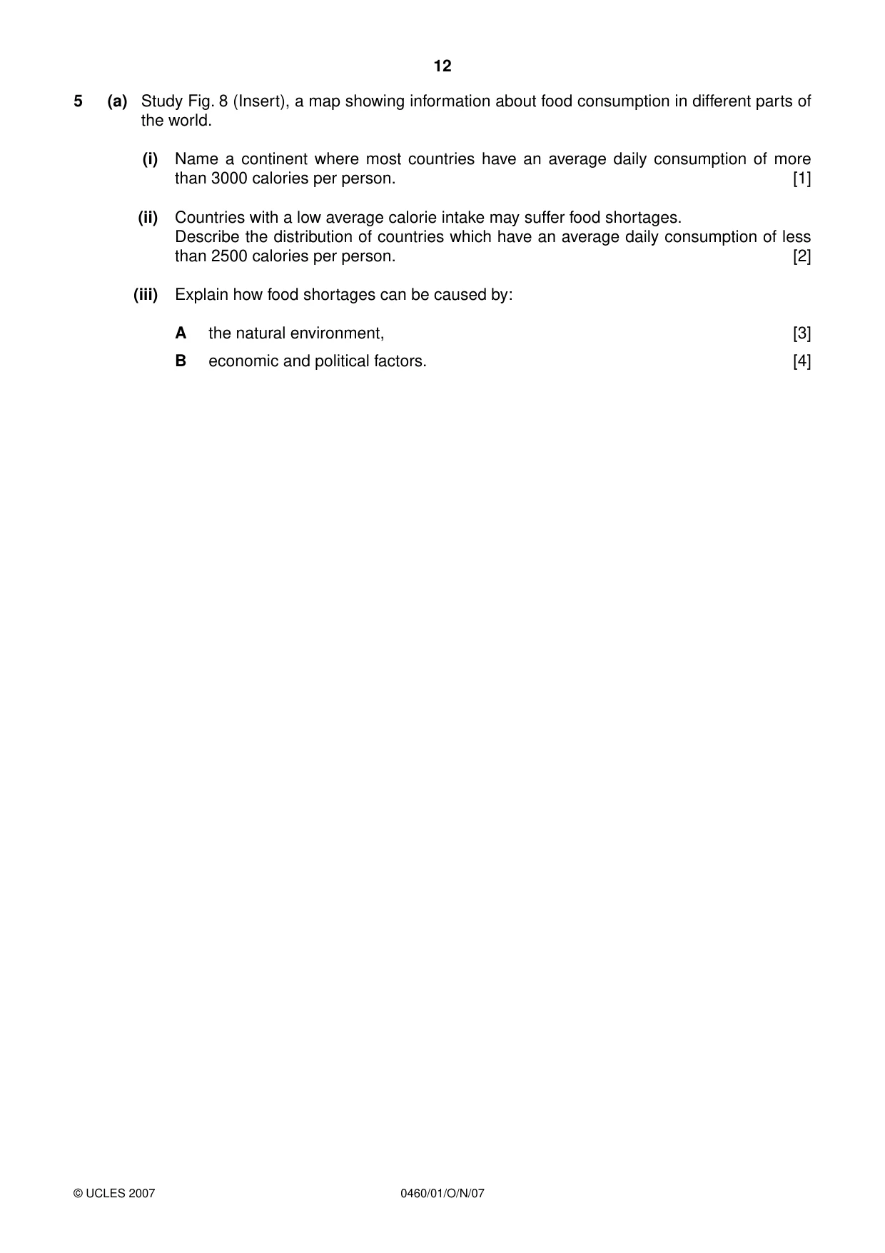 Cambridge IGCSE Geography 0460 2007 Oct/Nov Paper 1 · Variant 1 question paper, page 12 of 16