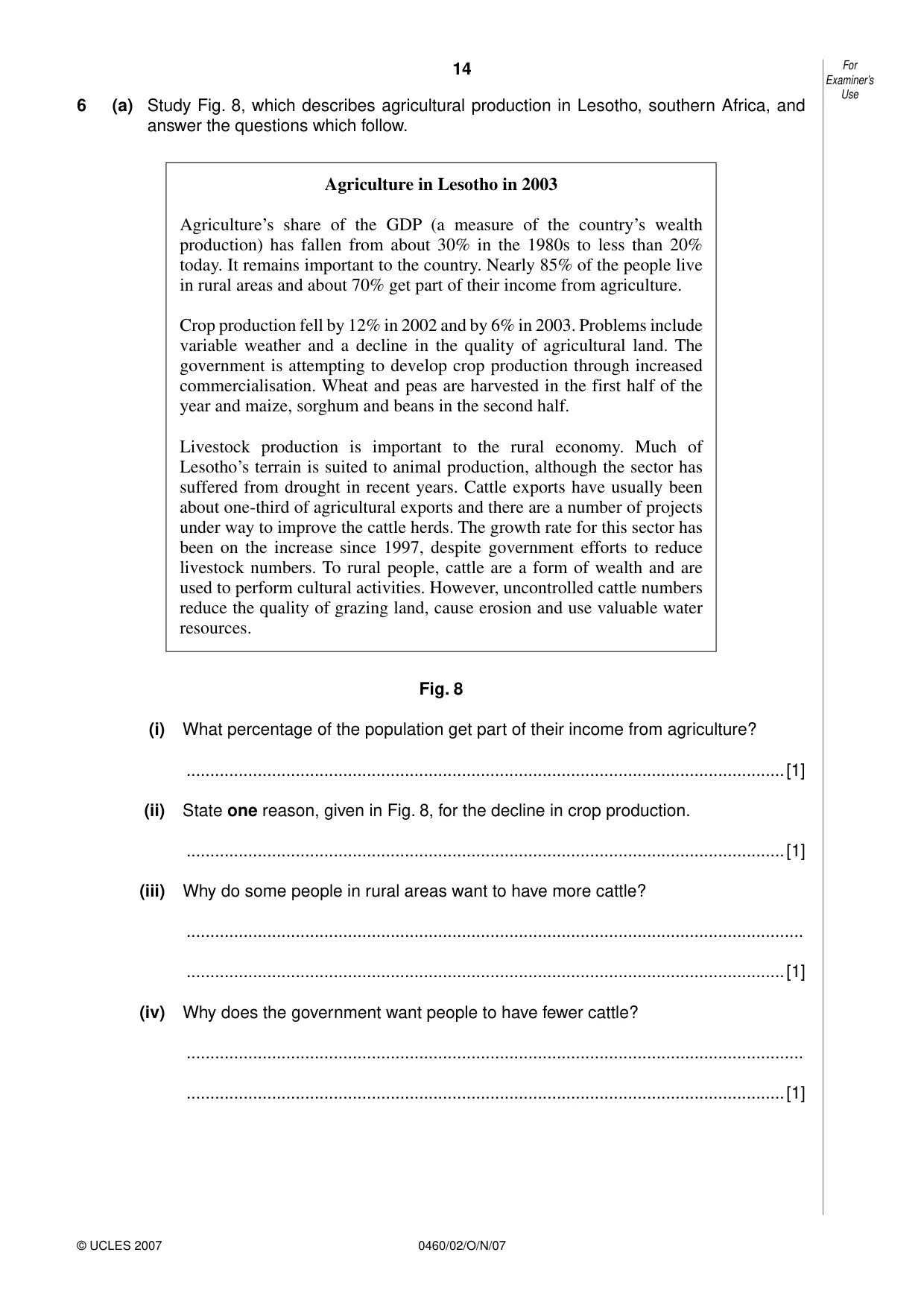 Cambridge IGCSE Geography 0460 2007 Oct/Nov Paper 2 · Variant 1 question paper, page 14 of 16