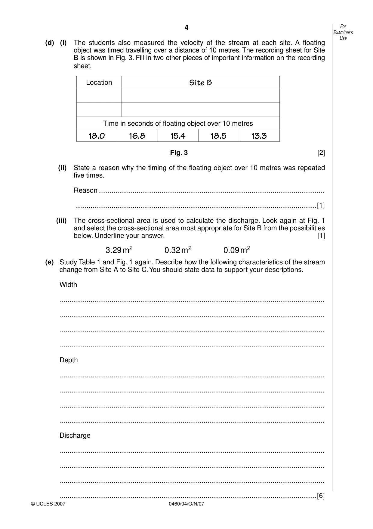 Cambridge IGCSE Geography 0460 2007 Oct/Nov Paper 4 · Variant 1 question paper, page 4 of 12