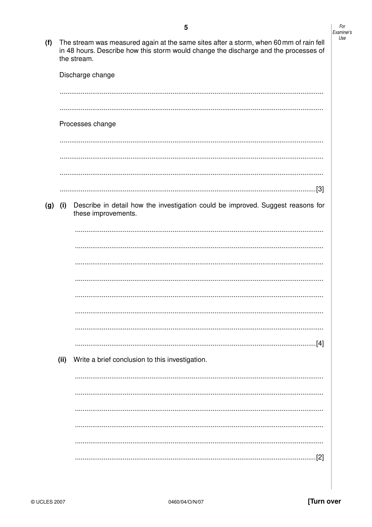 Cambridge IGCSE Geography 0460 2007 Oct/Nov Paper 4 · Variant 1 question paper, page 5 of 12