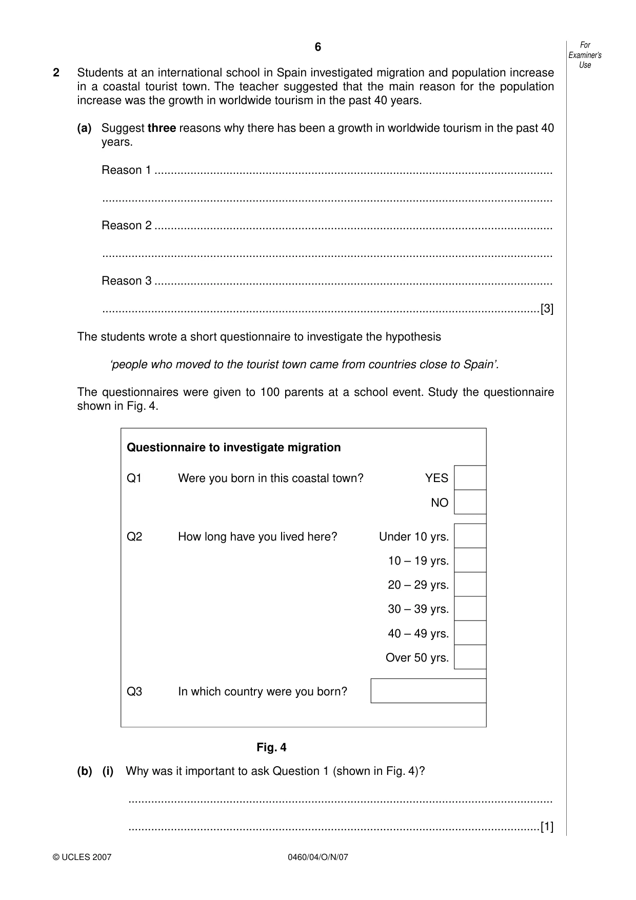 Cambridge IGCSE Geography 0460 2007 Oct/Nov Paper 4 · Variant 1 question paper, page 6 of 12