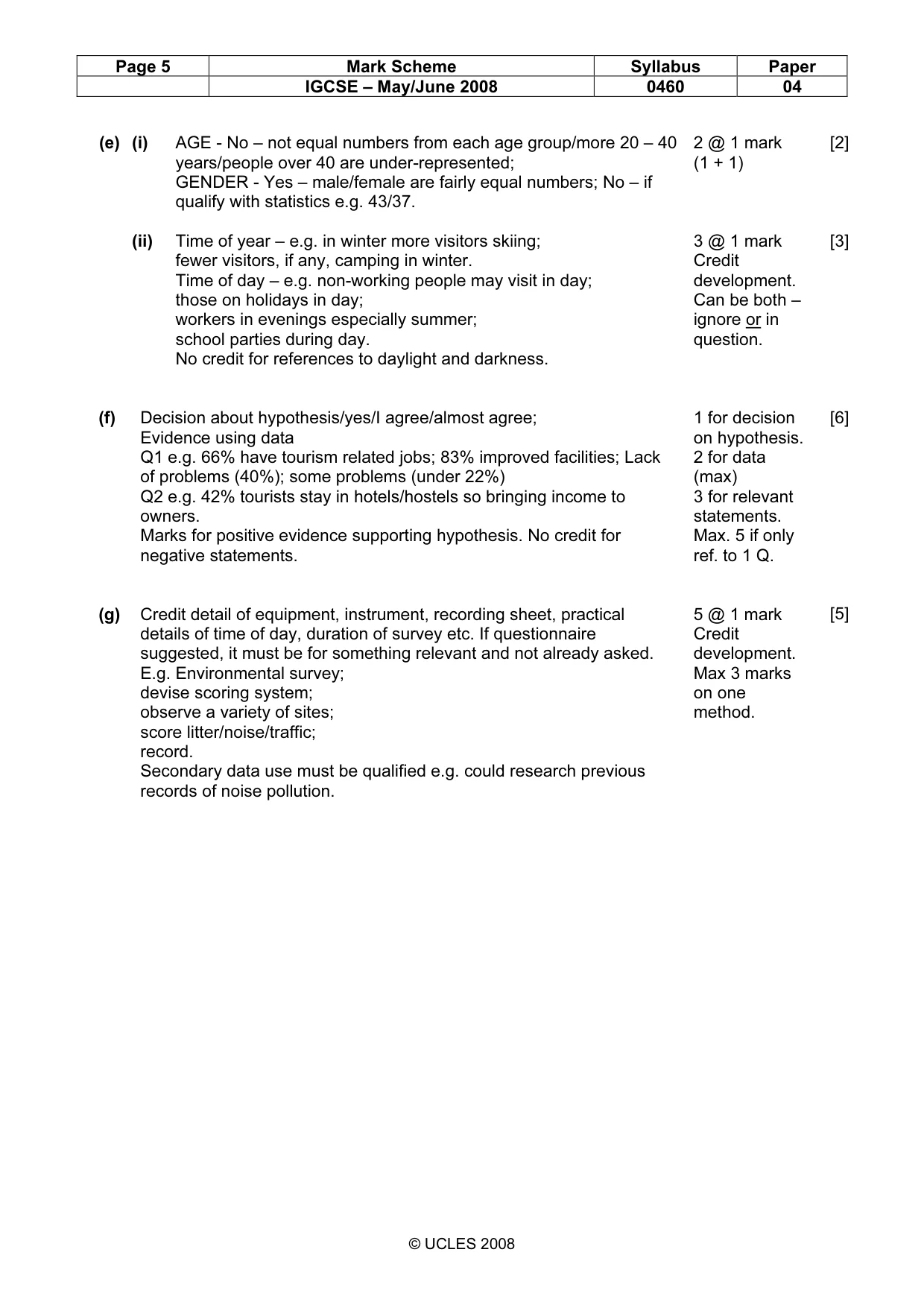 Mark scheme, page 5 of 5