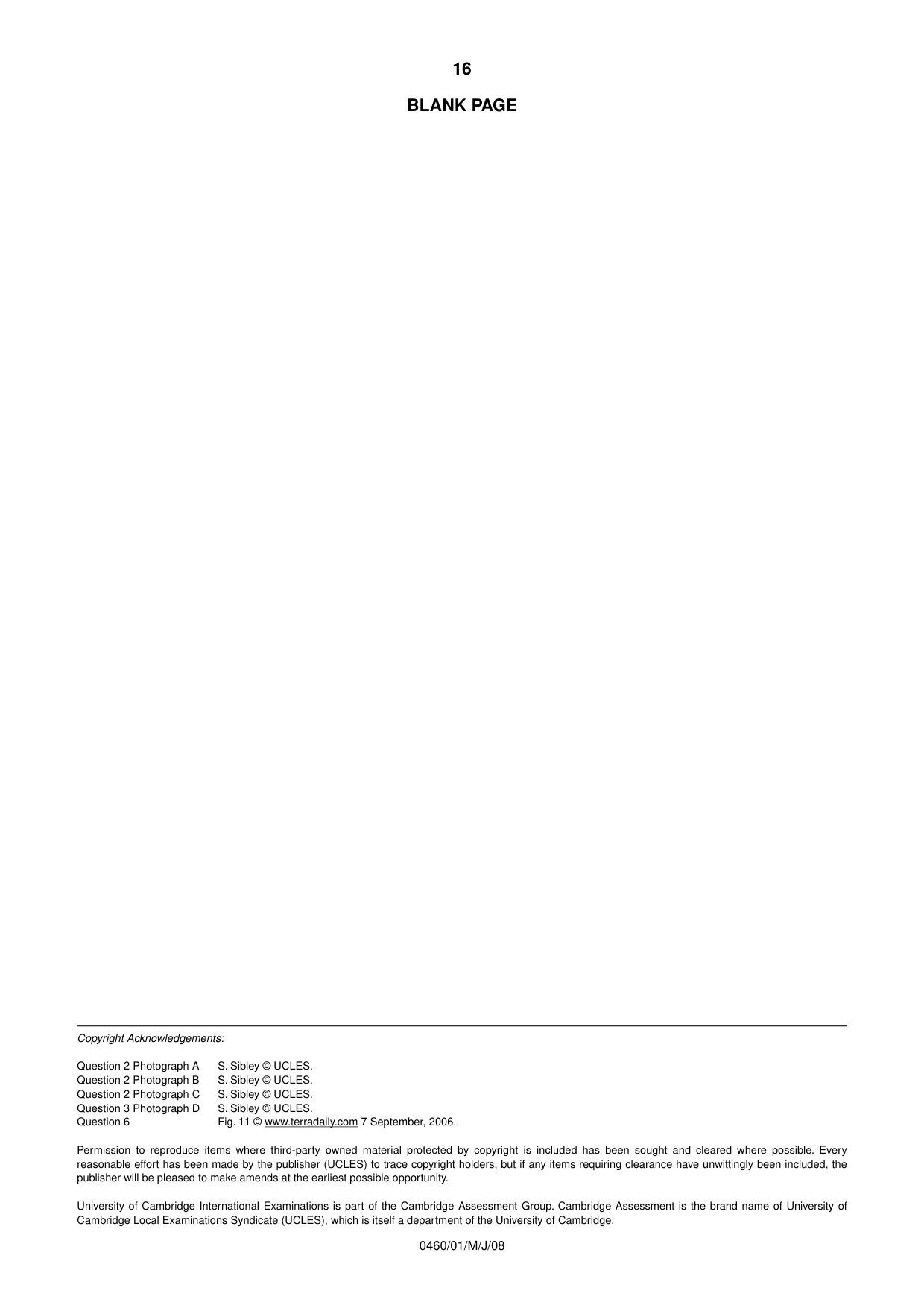 Cambridge IGCSE Geography 0460 2008 May/June Paper 1 · Variant 1 question paper, page 16 of 16