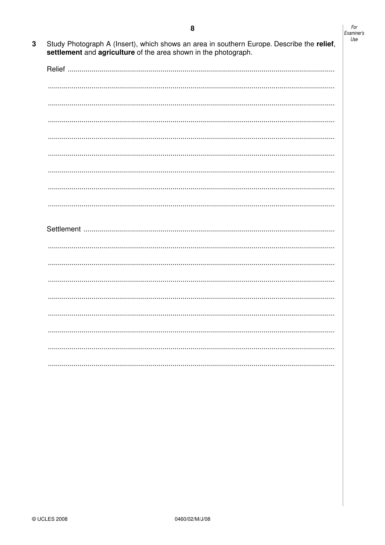 Cambridge IGCSE Geography 0460 2008 May/June Paper 2 · Variant 1 question paper, page 8 of 16