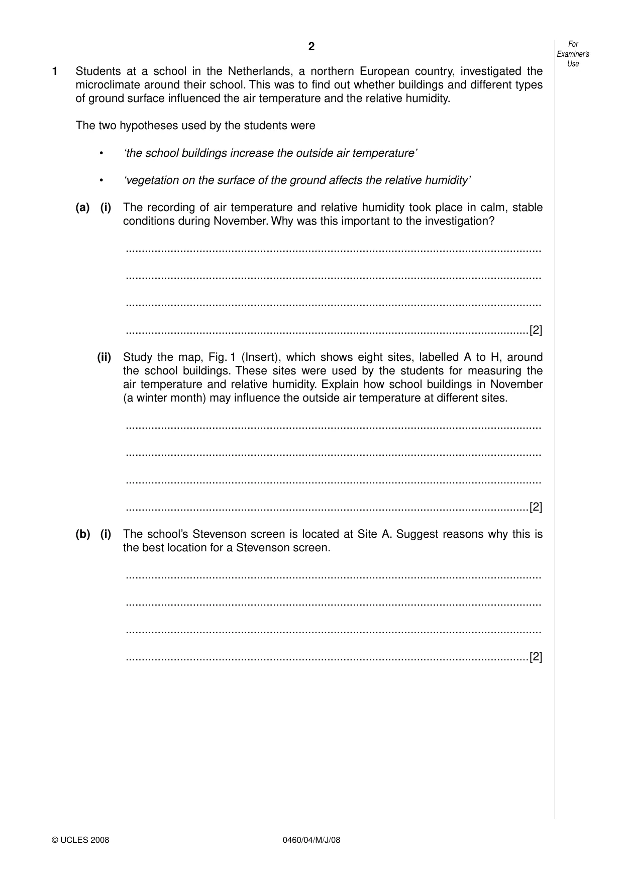 Cambridge IGCSE Geography 0460 2008 May/June Paper 4 · Variant 1 question paper, page 2 of 16