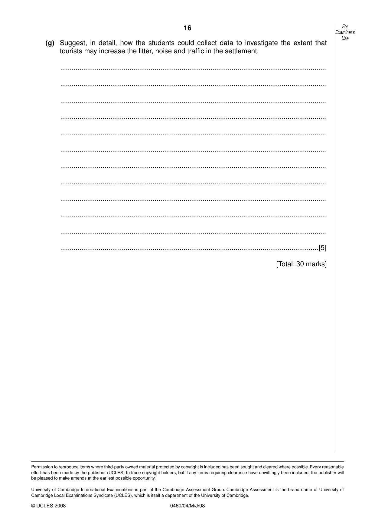 Cambridge IGCSE Geography 0460 2008 May/June Paper 4 · Variant 1 question paper, page 16 of 16
