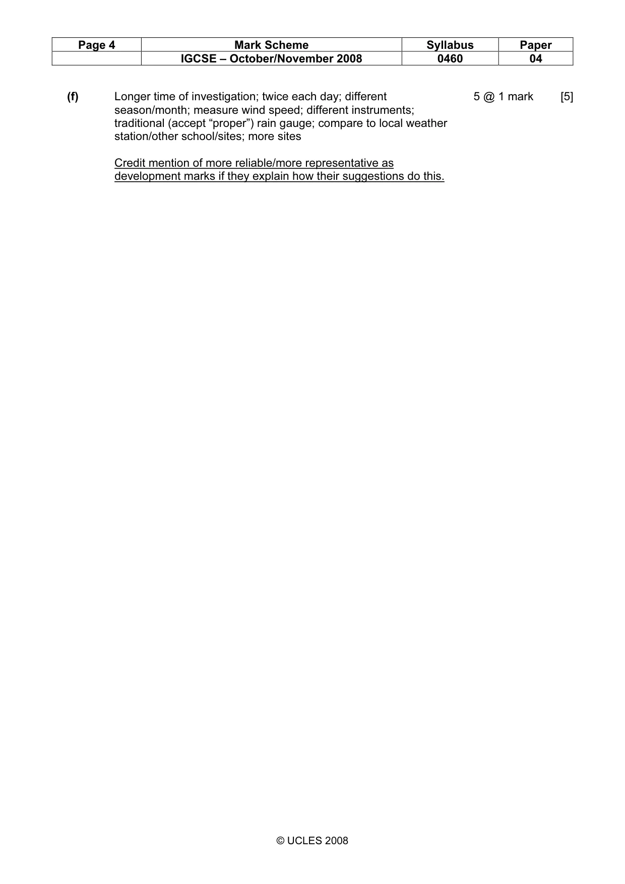 Mark scheme, page 4 of 4